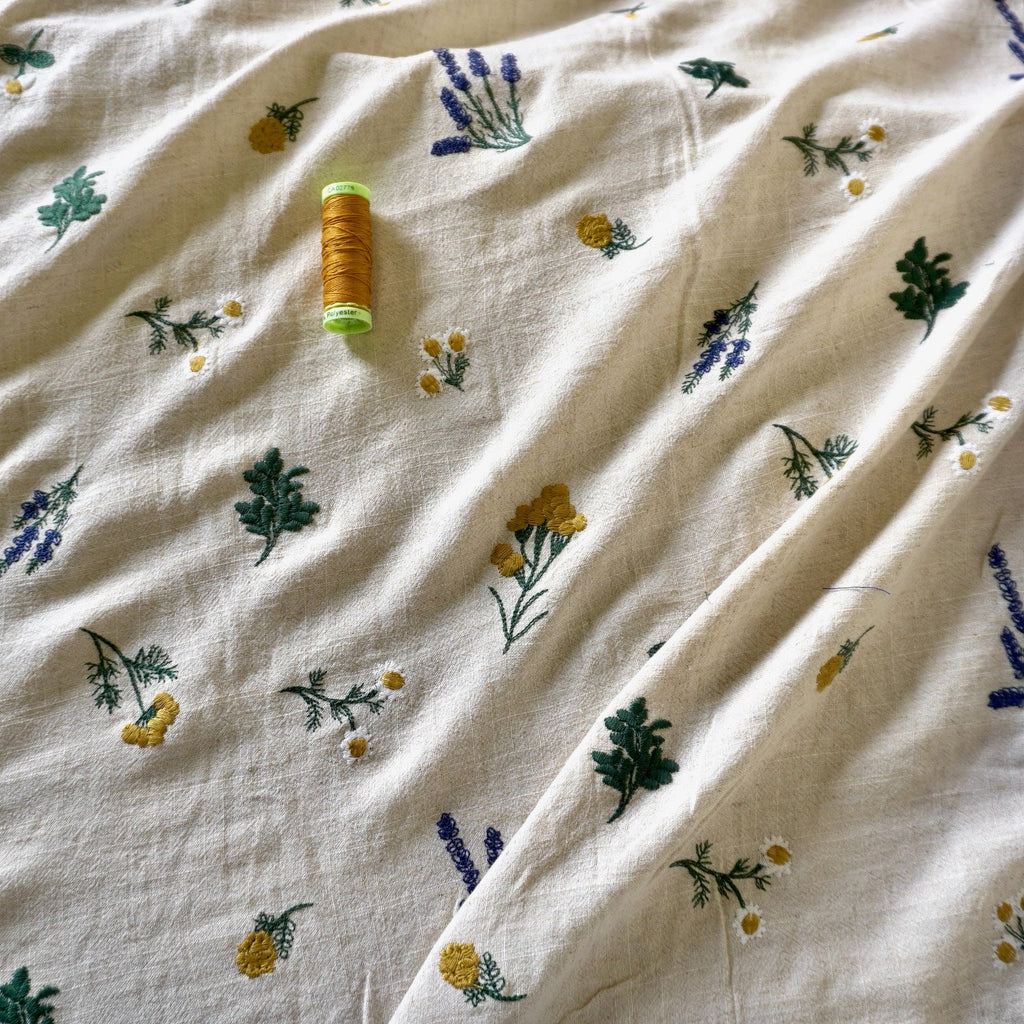 Botanical floral embroidery linen viscose
