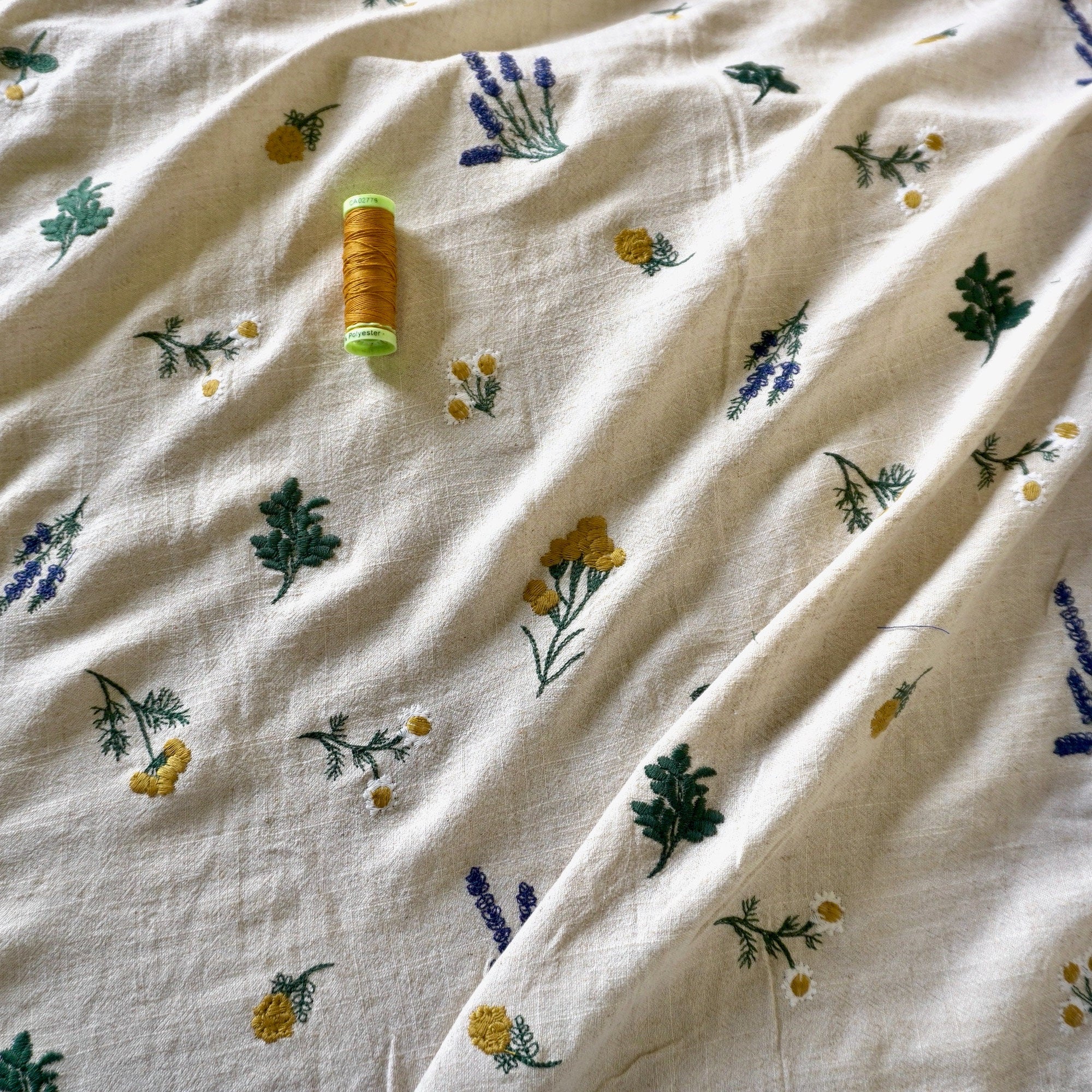 Botanical floral embroidery linen viscose