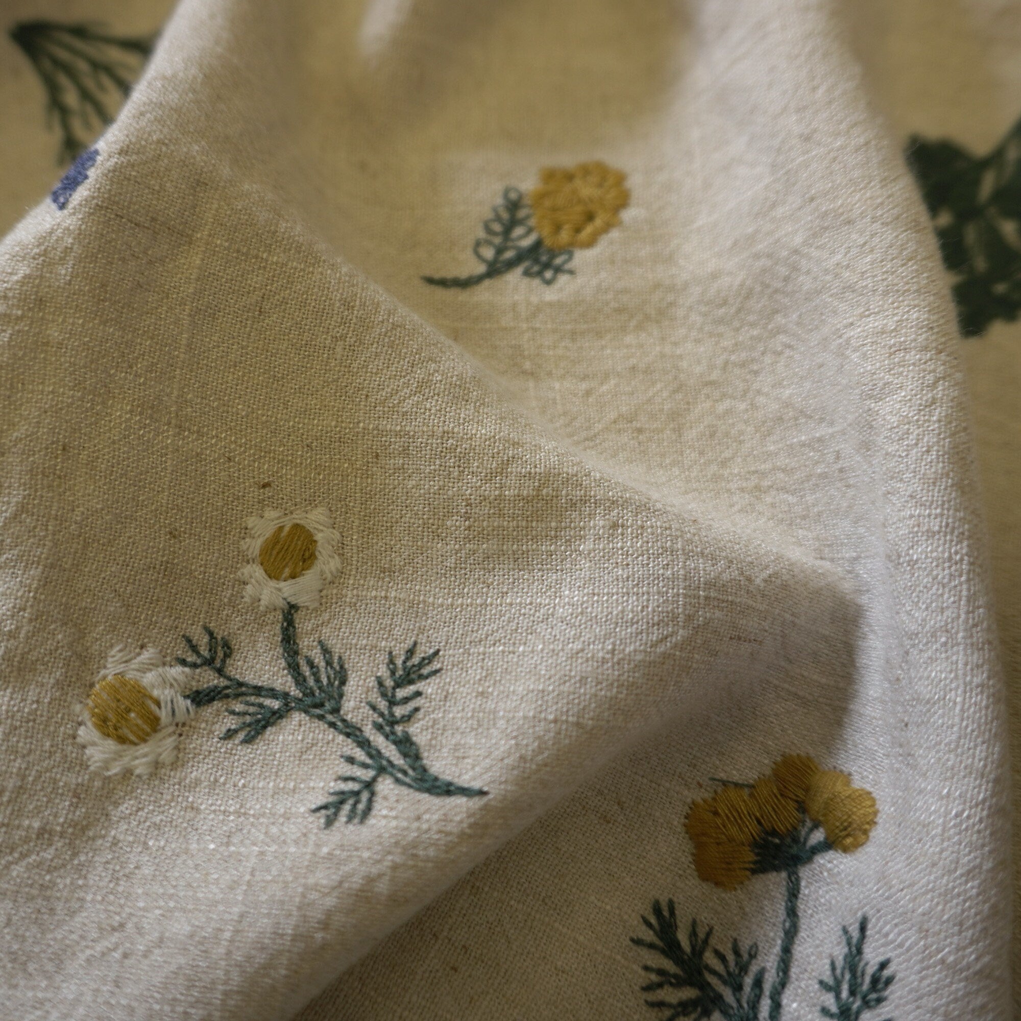 Botanical floral embroidery linen viscose
