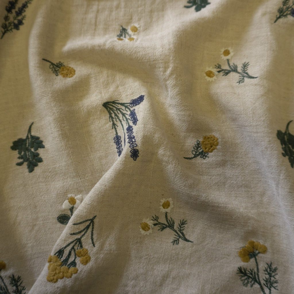 Botanical floral embroidery linen viscose