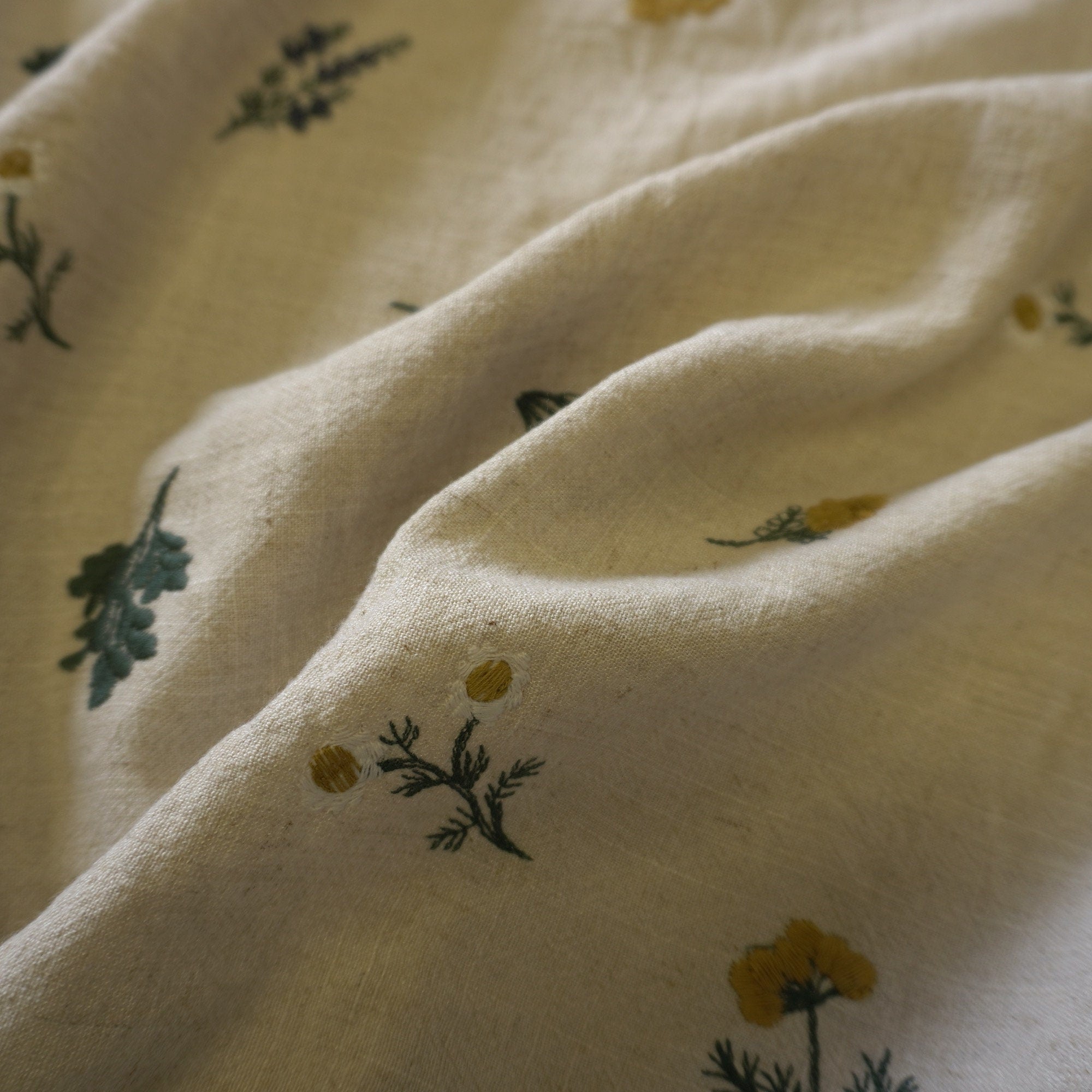 Botanical floral embroidery linen viscose