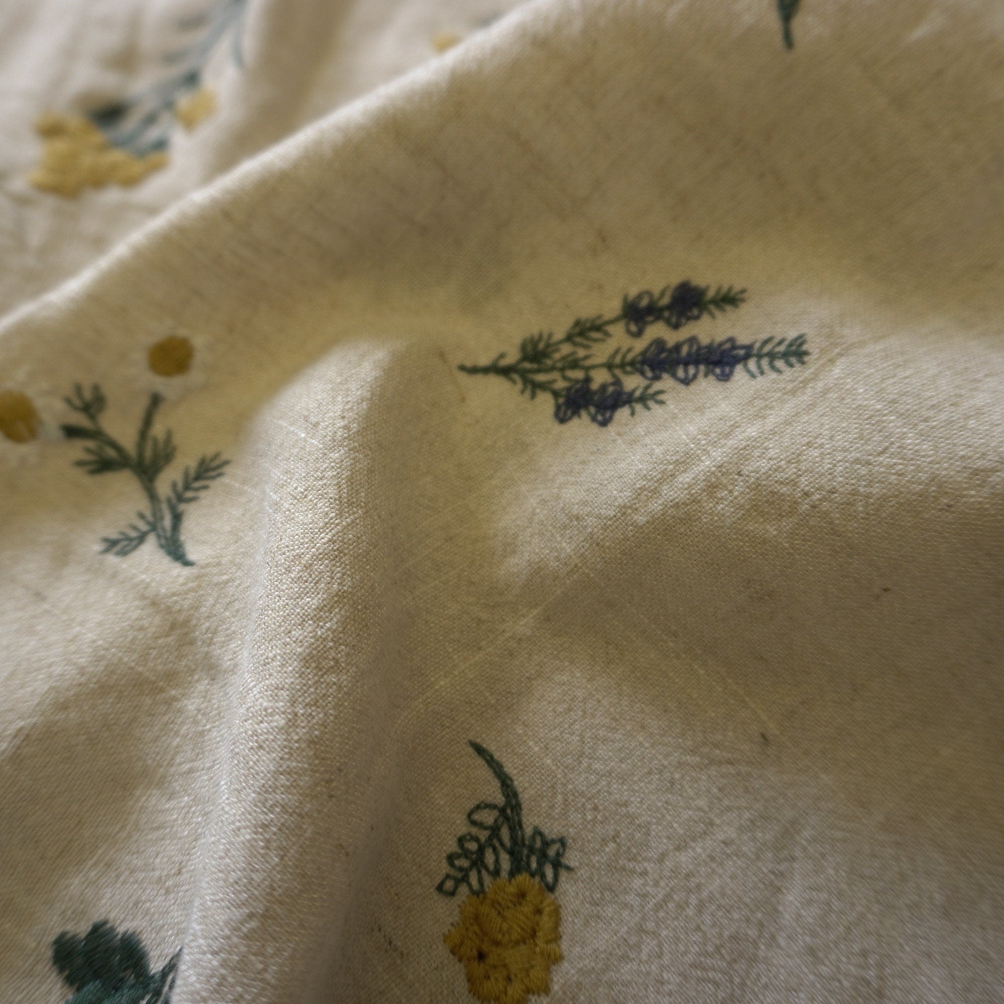 Botanical floral embroidery linen viscose