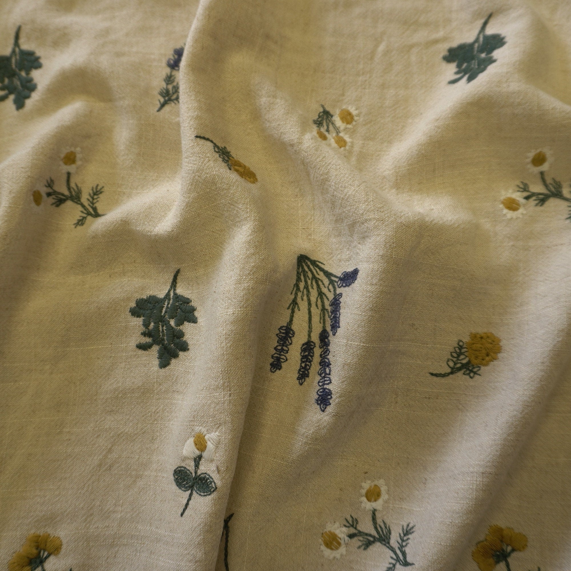 Botanical floral embroidery linen viscose