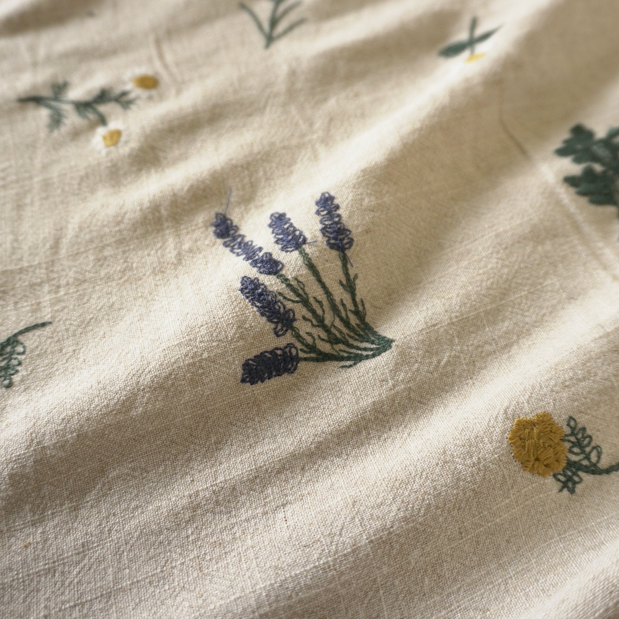 Botanical floral embroidery linen viscose