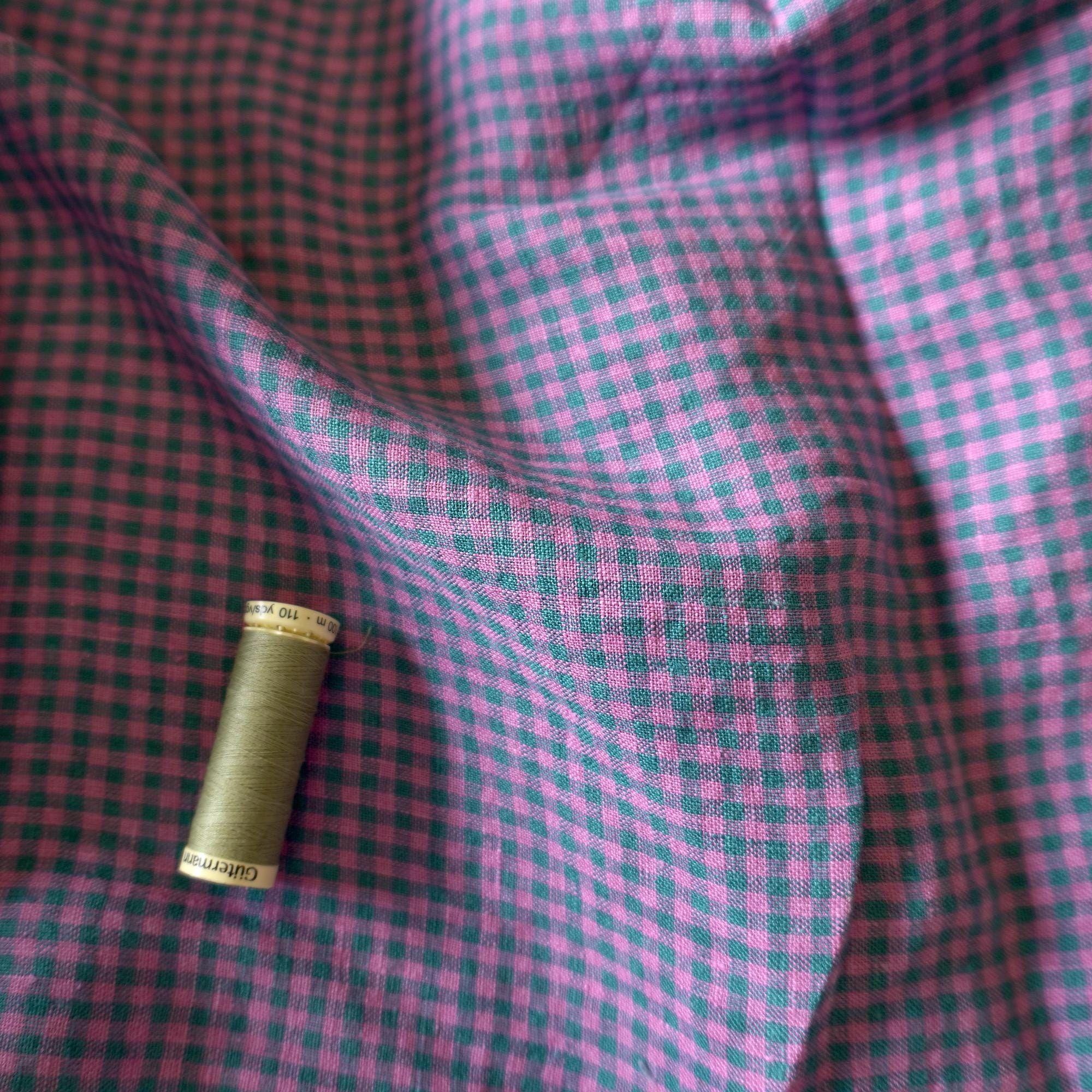 Washed Yarn dyed Linen gingham - blue lilac