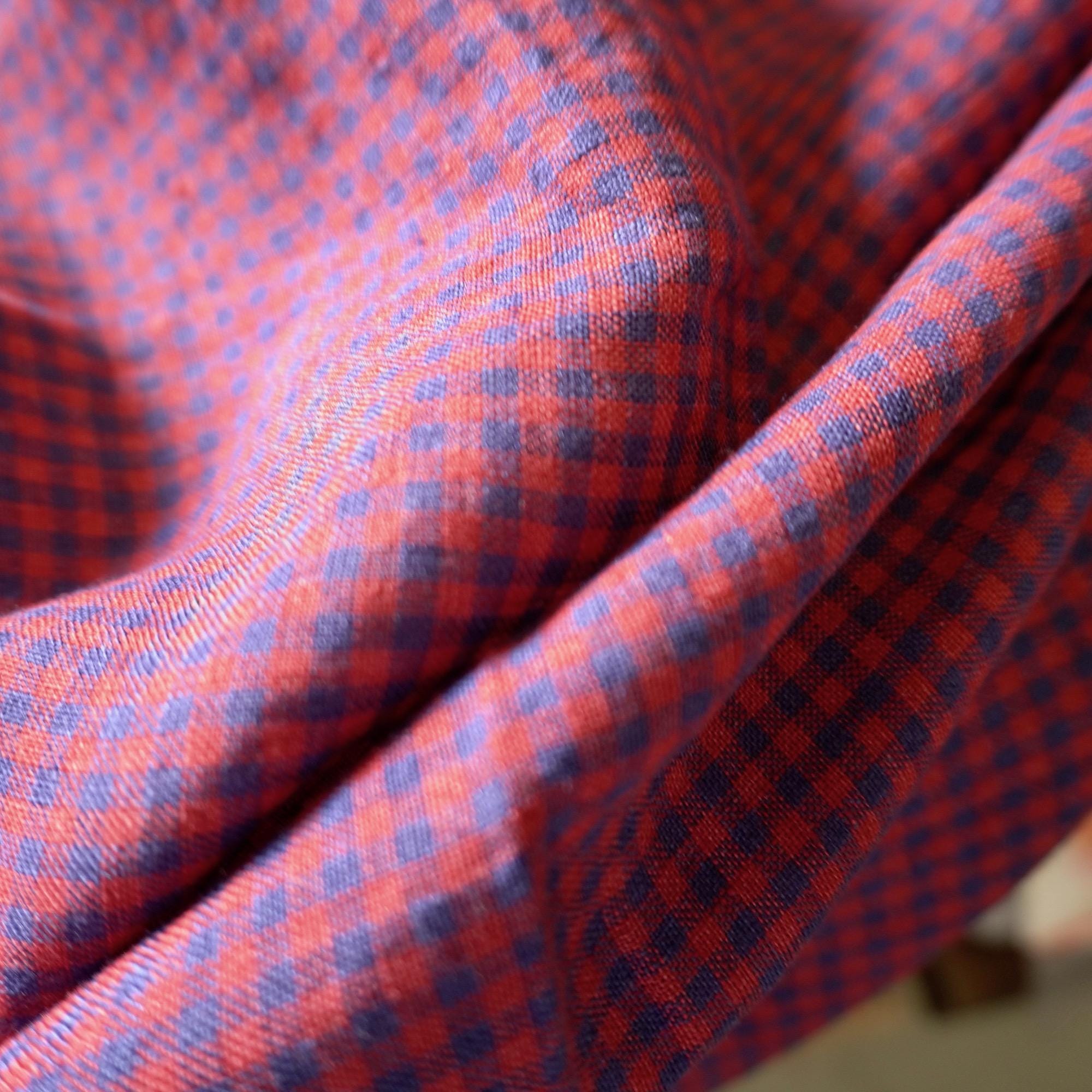 Washed Yarn dyed Linen gingham - Red Navy