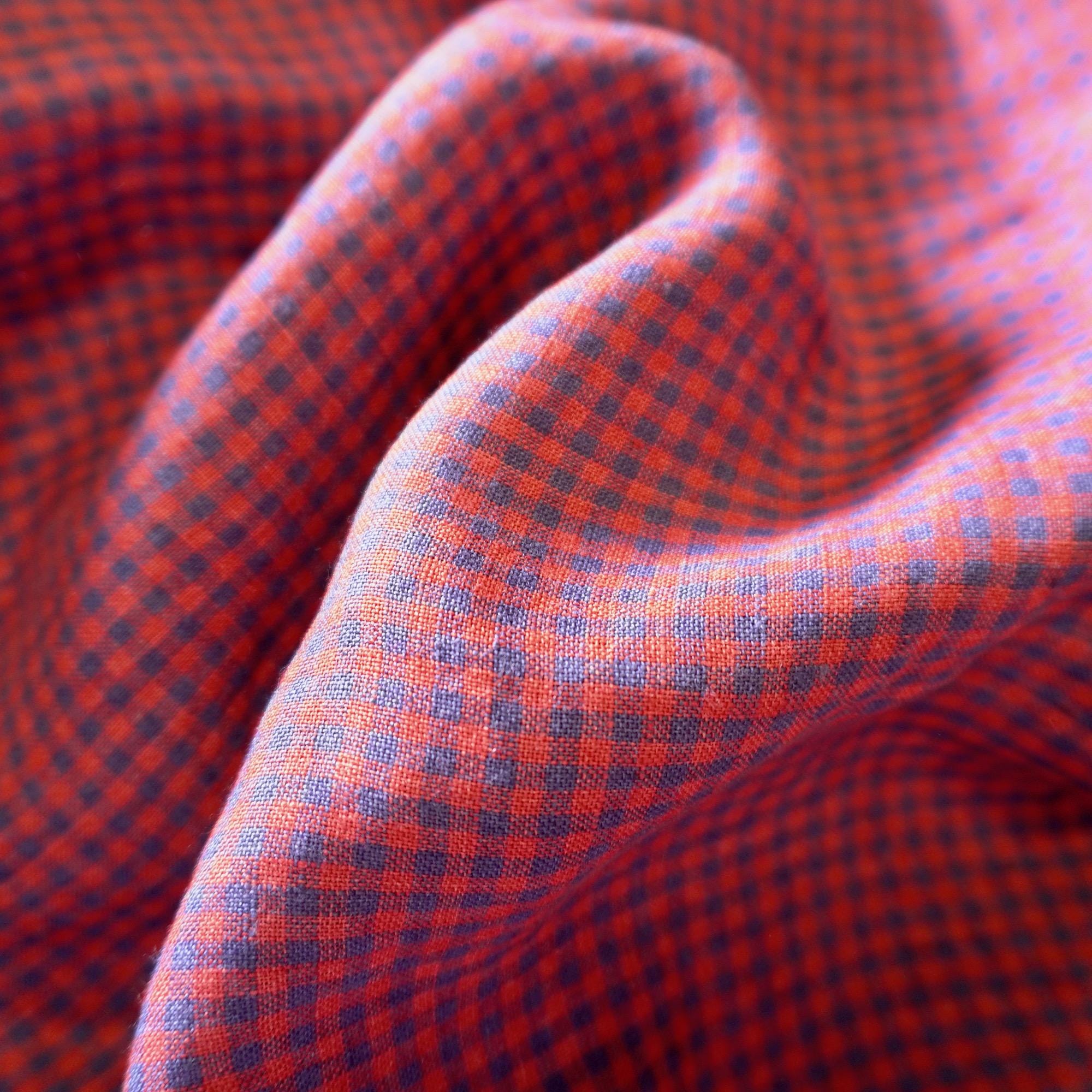 Washed Yarn dyed Linen gingham - Red Navy