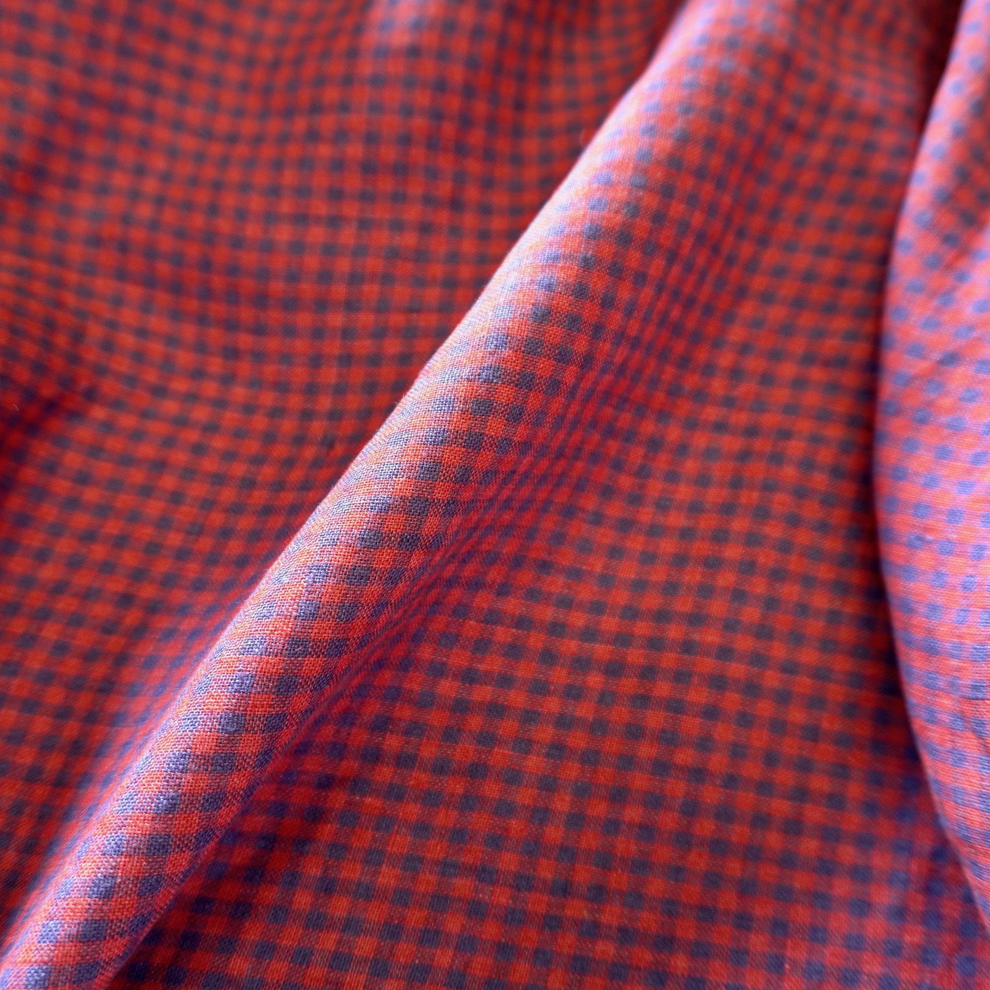Washed Yarn dyed Linen gingham - Red Navy