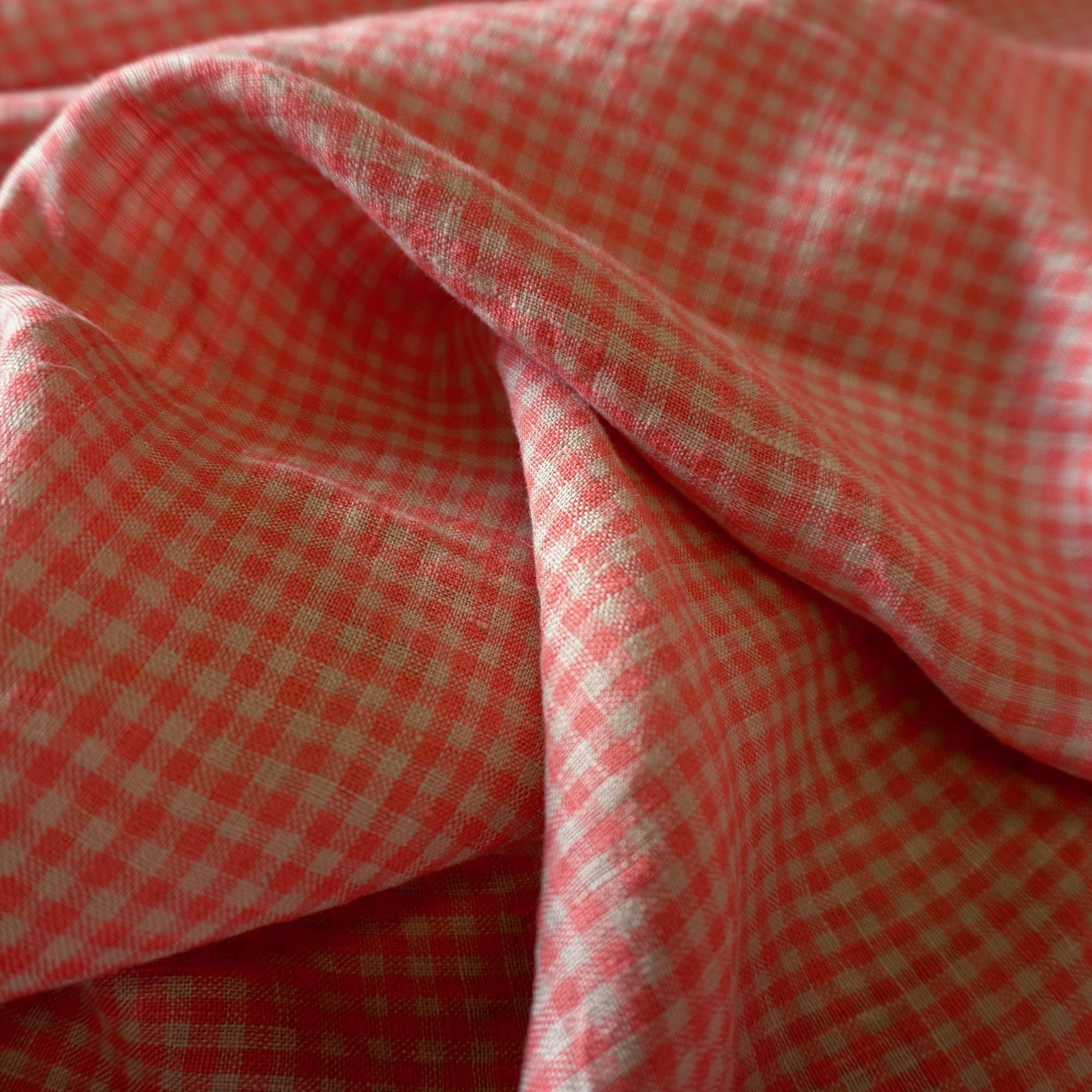 Washed Yarn dyed Linen gingham - Pale pink