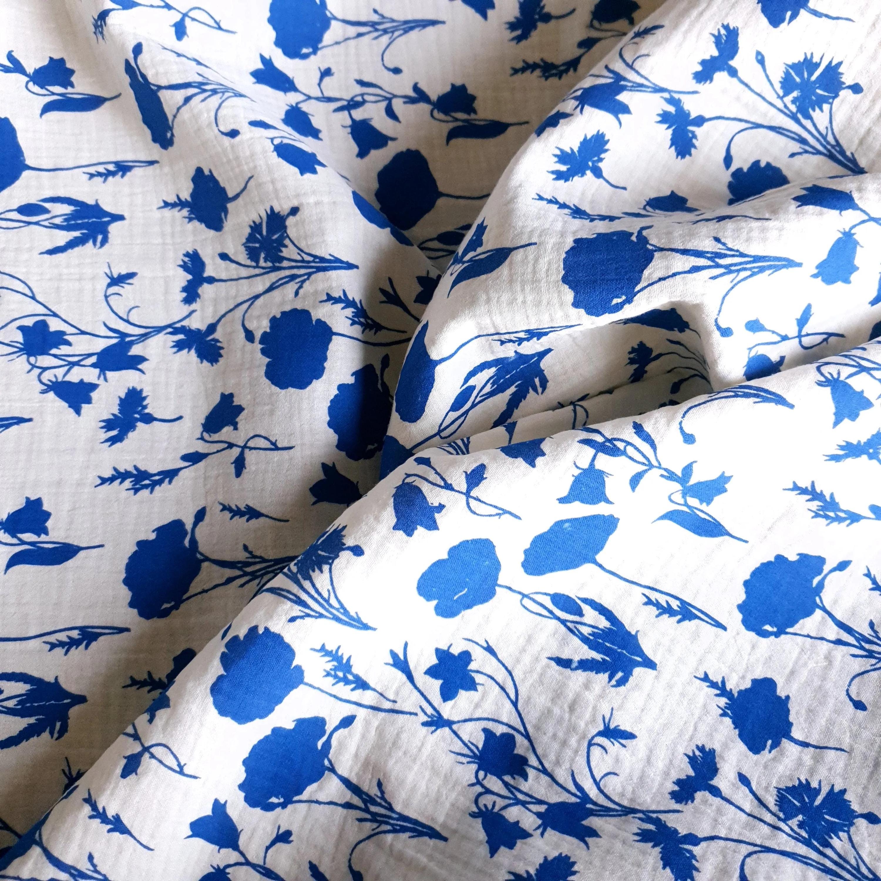 Indigo Meadow Cotton Double Gauze Fabric