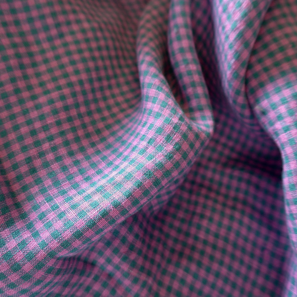 Washed Yarn dyed Linen gingham - blue lilac