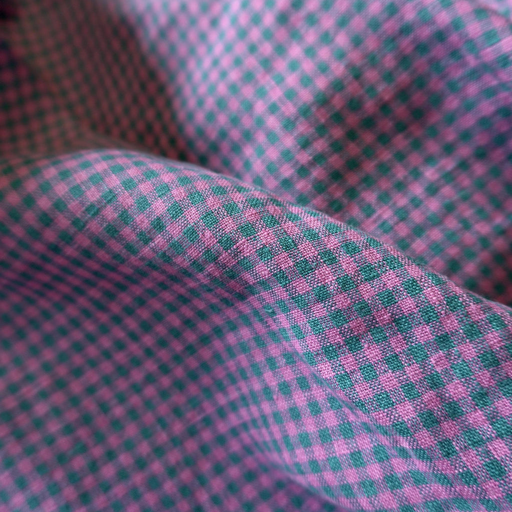 Washed Yarn dyed Linen gingham - blue lilac