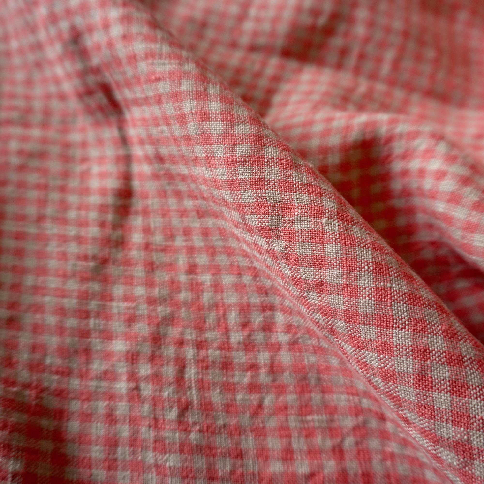 Washed Yarn dyed Linen gingham - Pale pink
