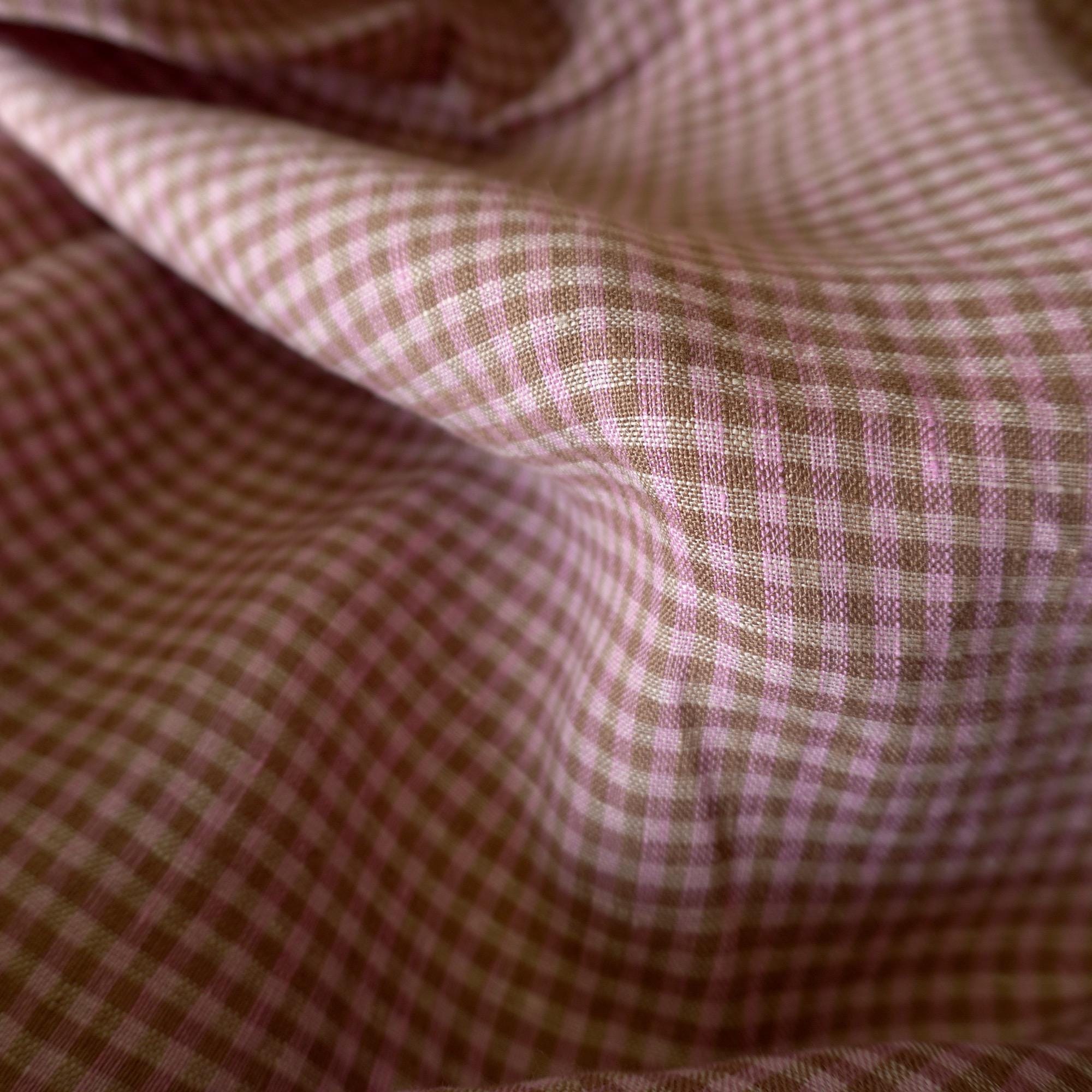 Washed Yarn dyed Linen gingham - pink brown