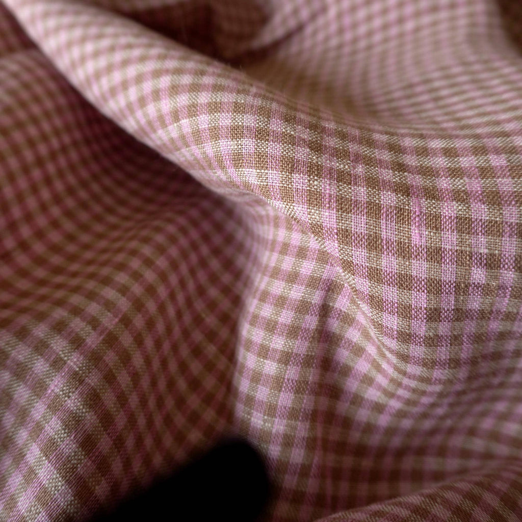 Washed Yarn dyed Linen gingham - pink brown
