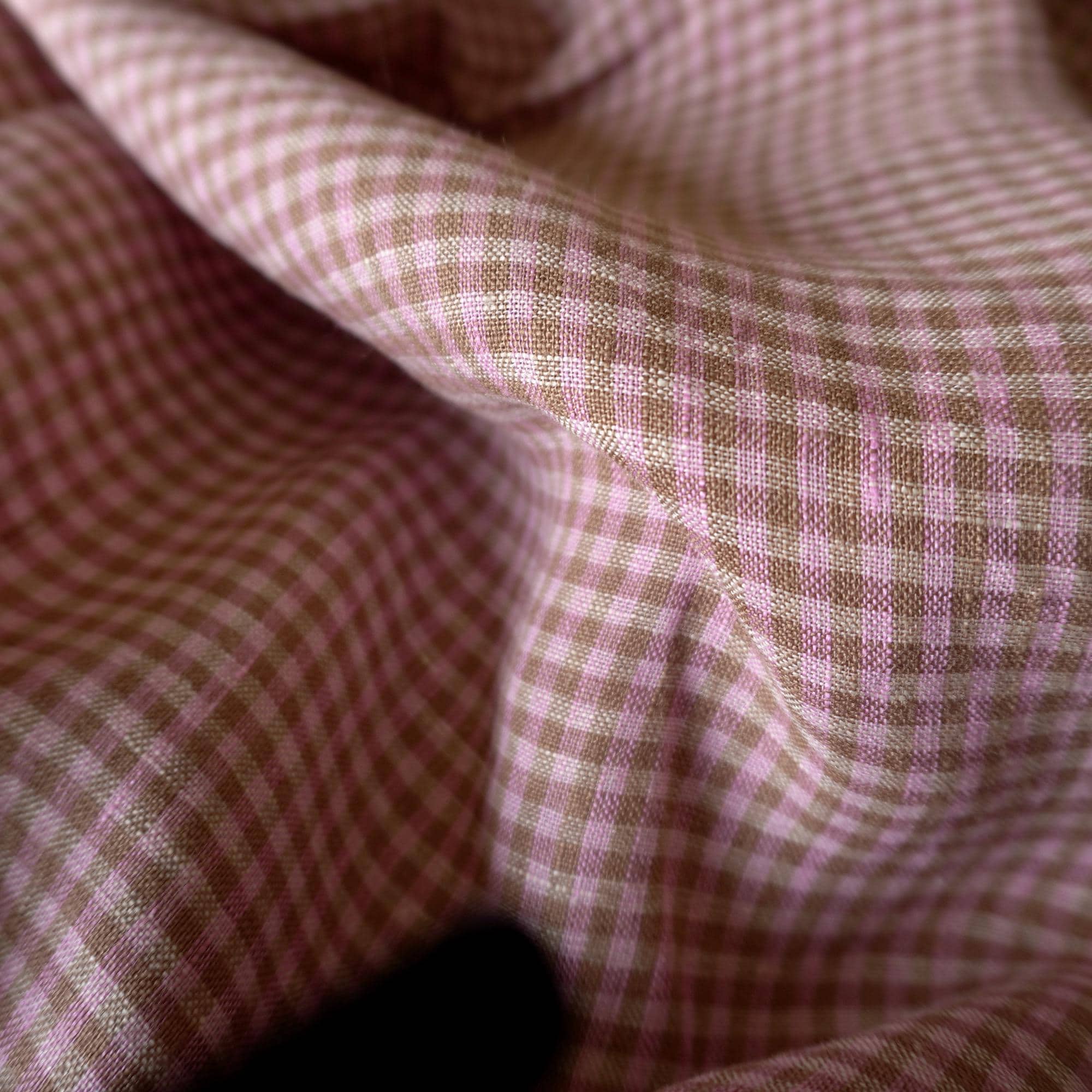 Washed Yarn dyed Linen gingham - pink brown