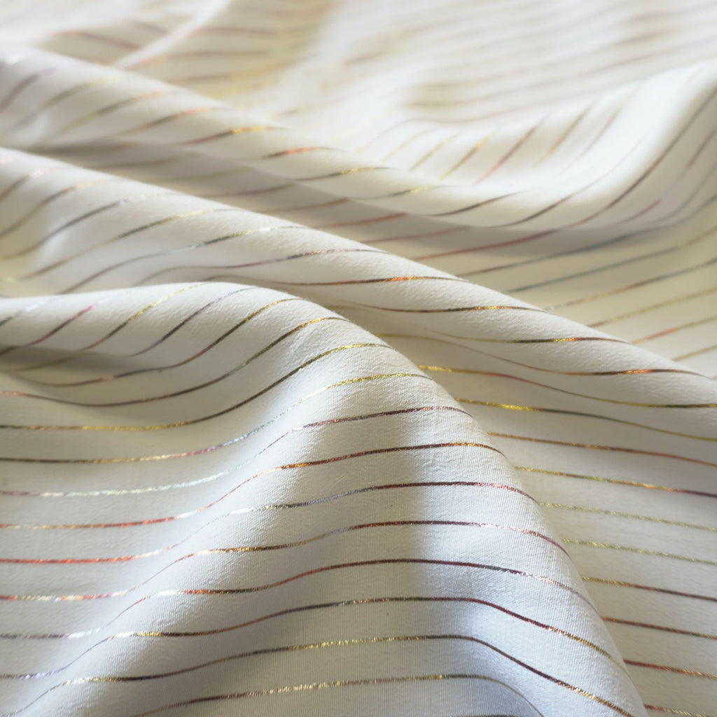 Metallic pin stripe viscose crepe fabric