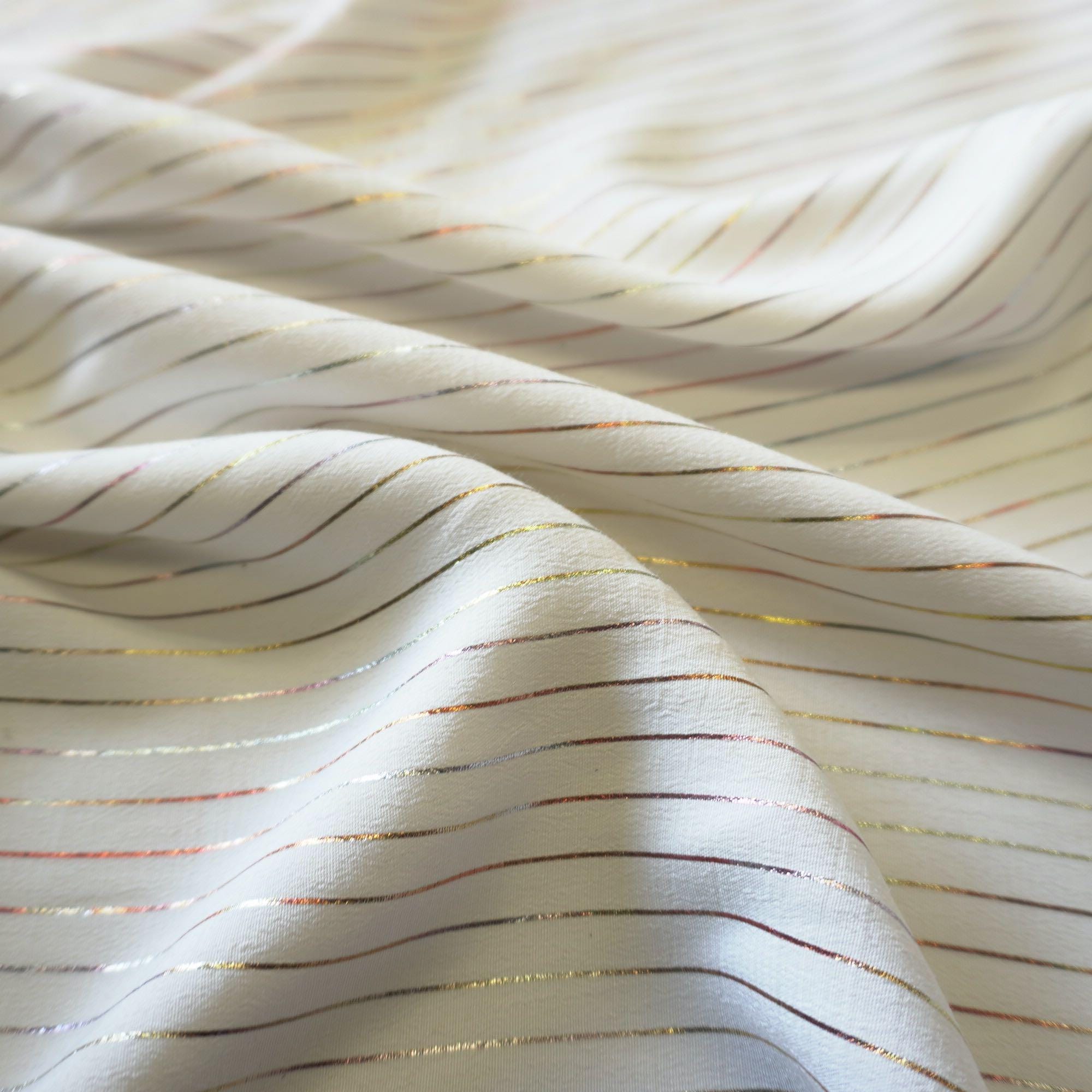 Metallic pin stripe viscose crepe fabric