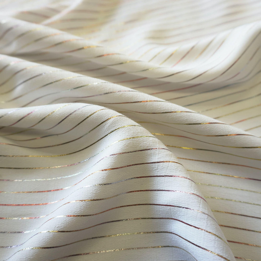 Metallic pin stripe viscose crepe fabric