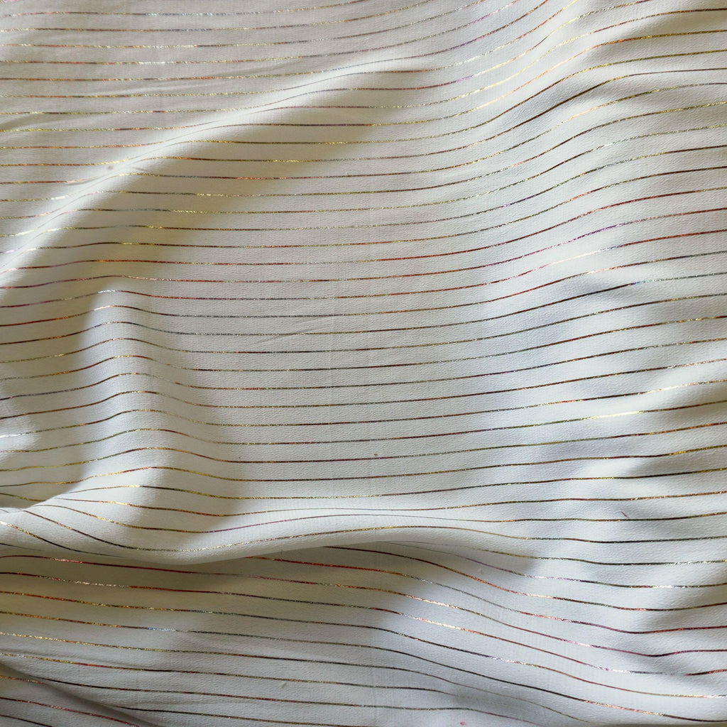 Metallic pin stripe viscose crepe fabric