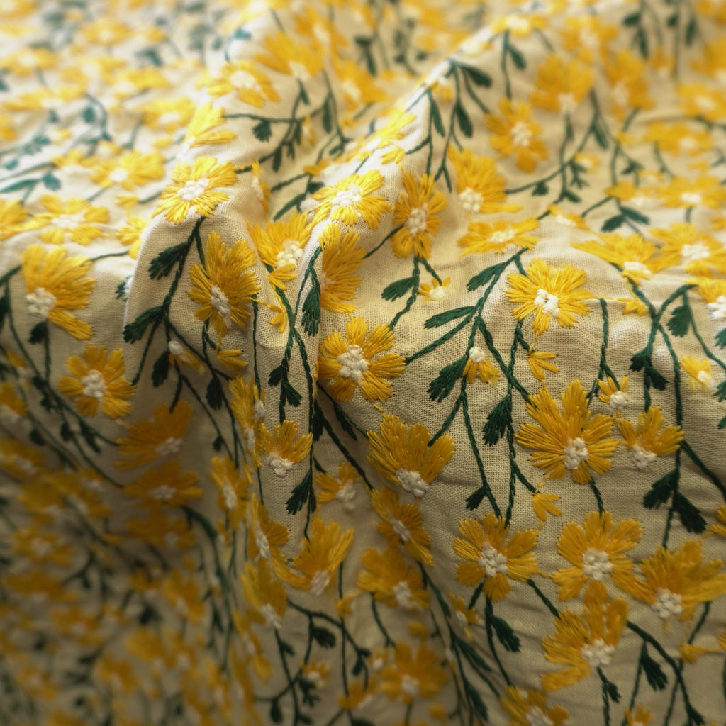 Embroidery Yellow Daisy flower Cotton Linen