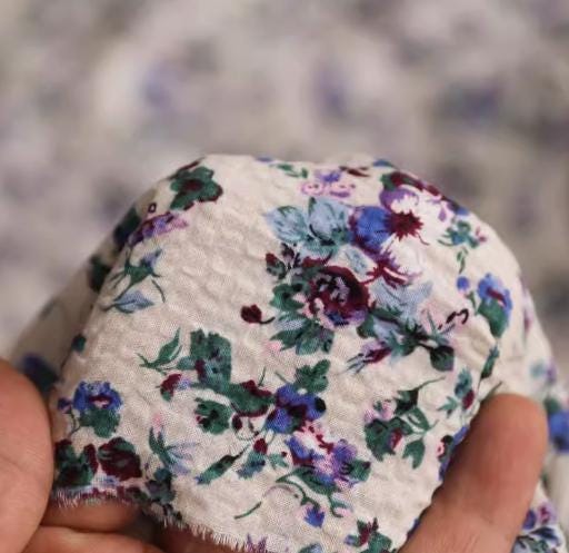 Lilac lover ditsy flower seersucker fabric