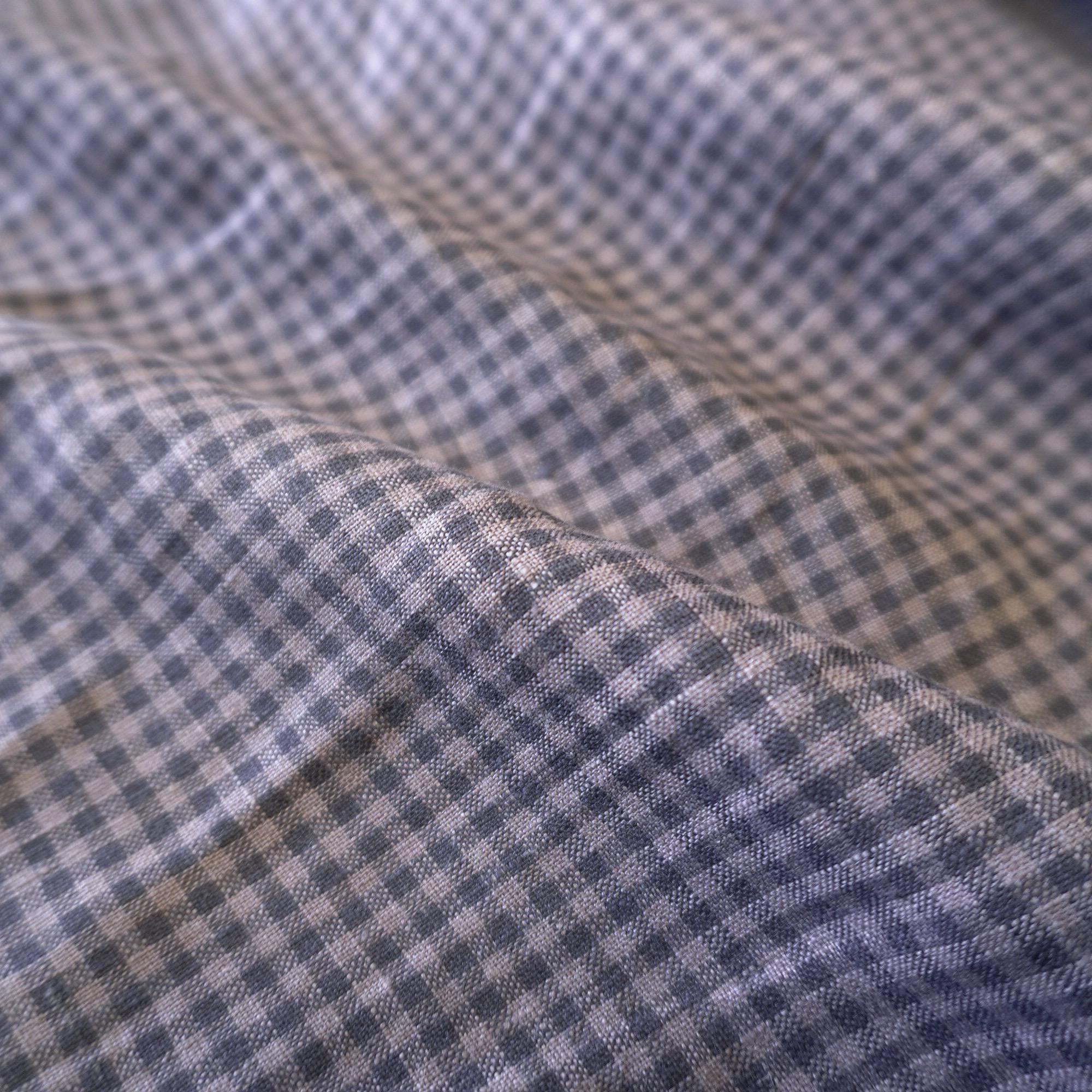 Washed Yarn dyed Linen gingham - Grey