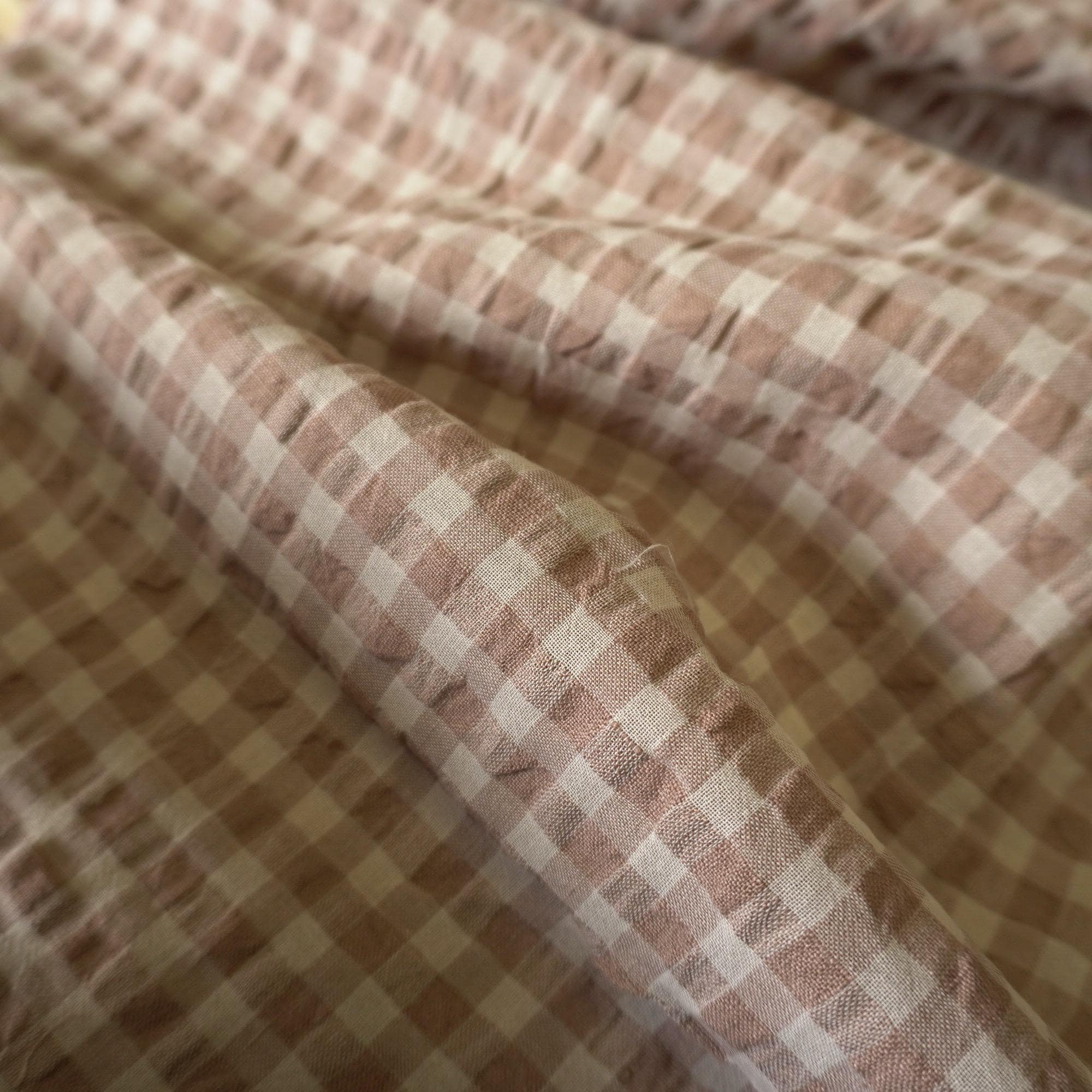 Yarn dyed linen crinkled gingham – Beige