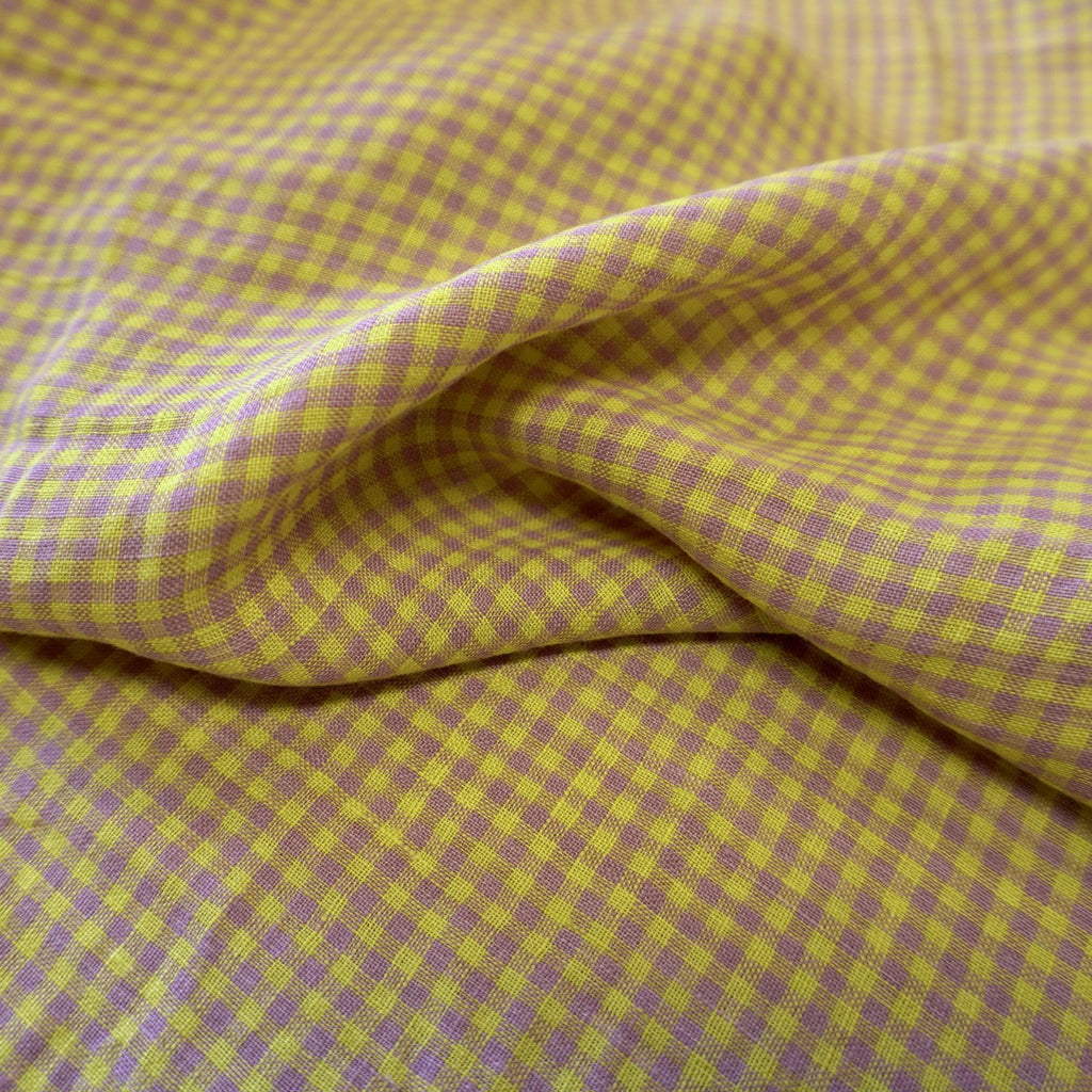 Washed Yarn dyed Linen gingham - Lilac & Yellow