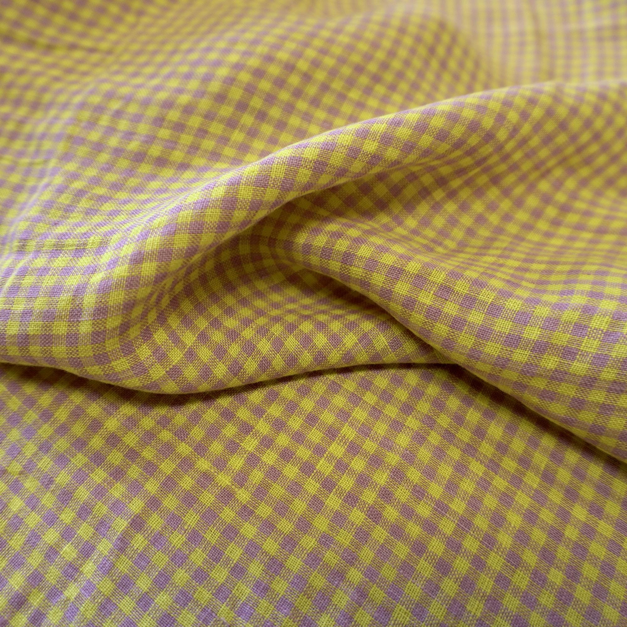Washed Yarn dyed Linen gingham - Lilac & Yellow