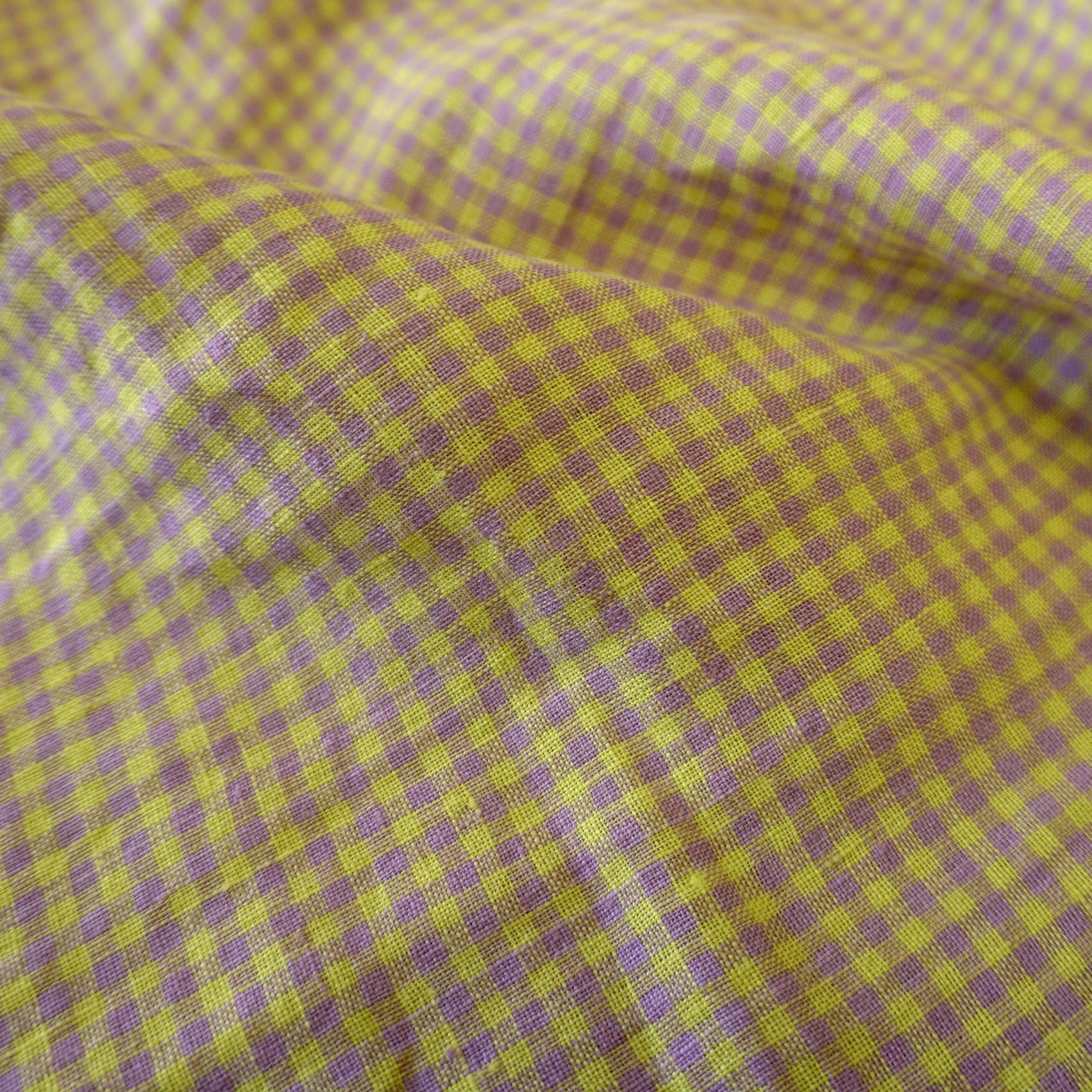 Washed Yarn dyed Linen gingham - Lilac & Yellow
