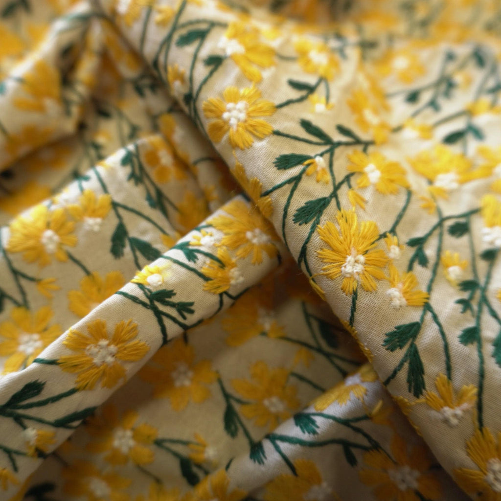 Embroidery Yellow Daisy flower Cotton Linen