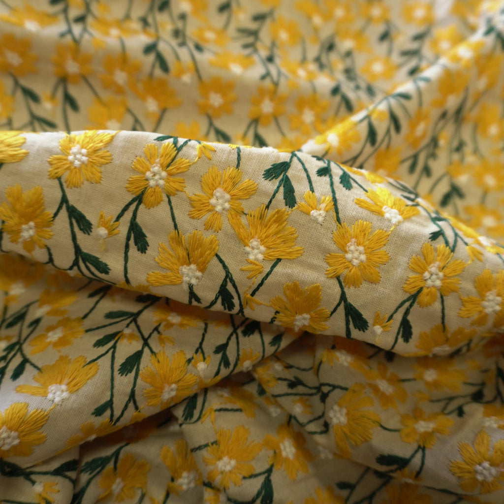 Embroidery Yellow Daisy flower Cotton Linen