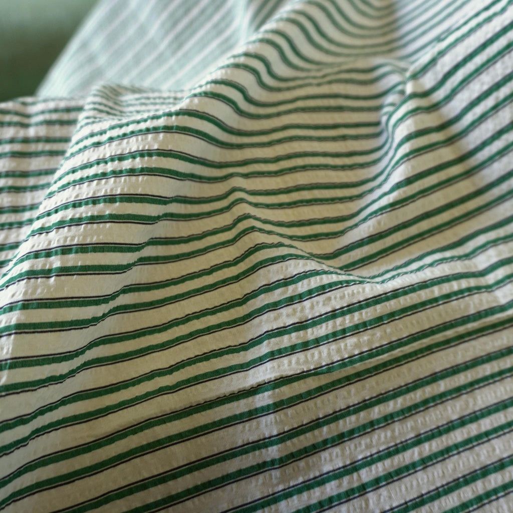 Classic Green Stripe Cotton Seersucker – Lightweight Summer Fabric