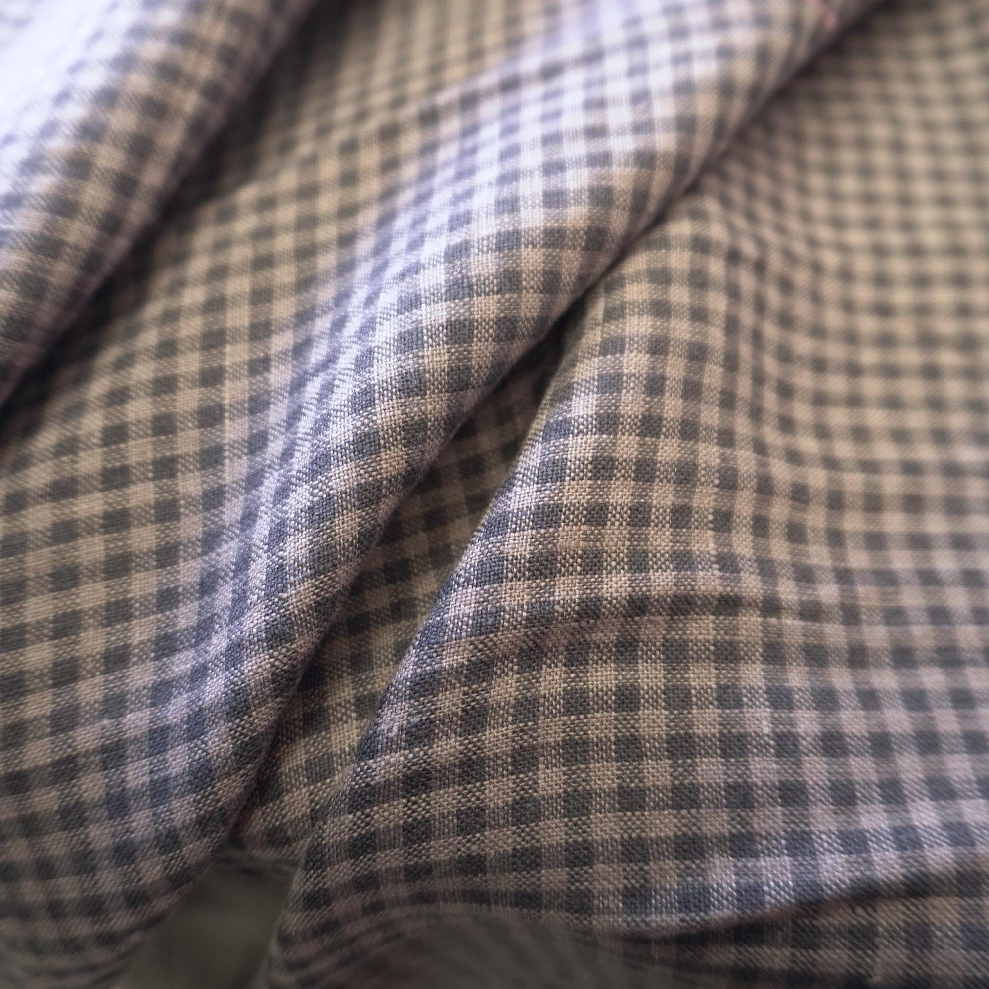 Washed Yarn dyed Linen gingham - Grey