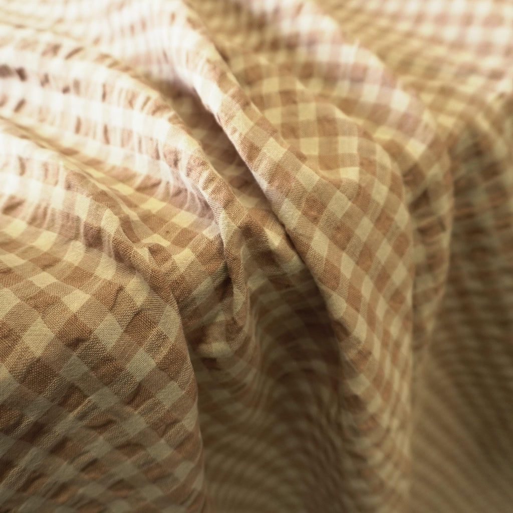 Yarn dyed linen crinkled gingham – Beige