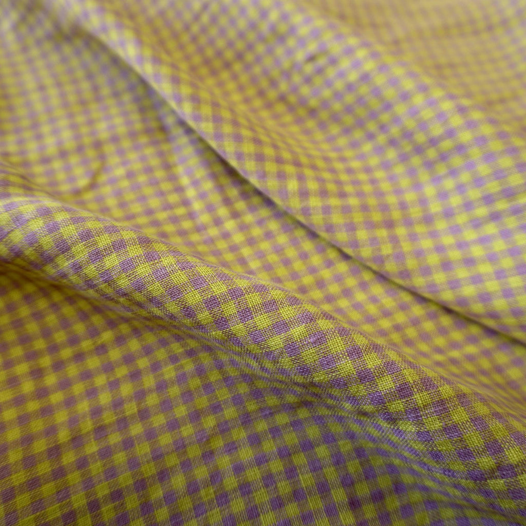 Washed Yarn dyed Linen gingham - Lilac & Yellow