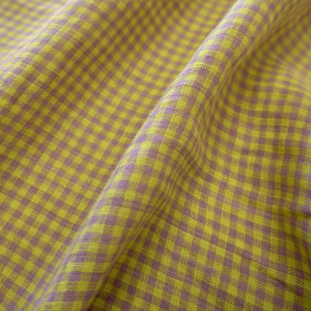 Washed Yarn dyed Linen gingham - Lilac & Yellow