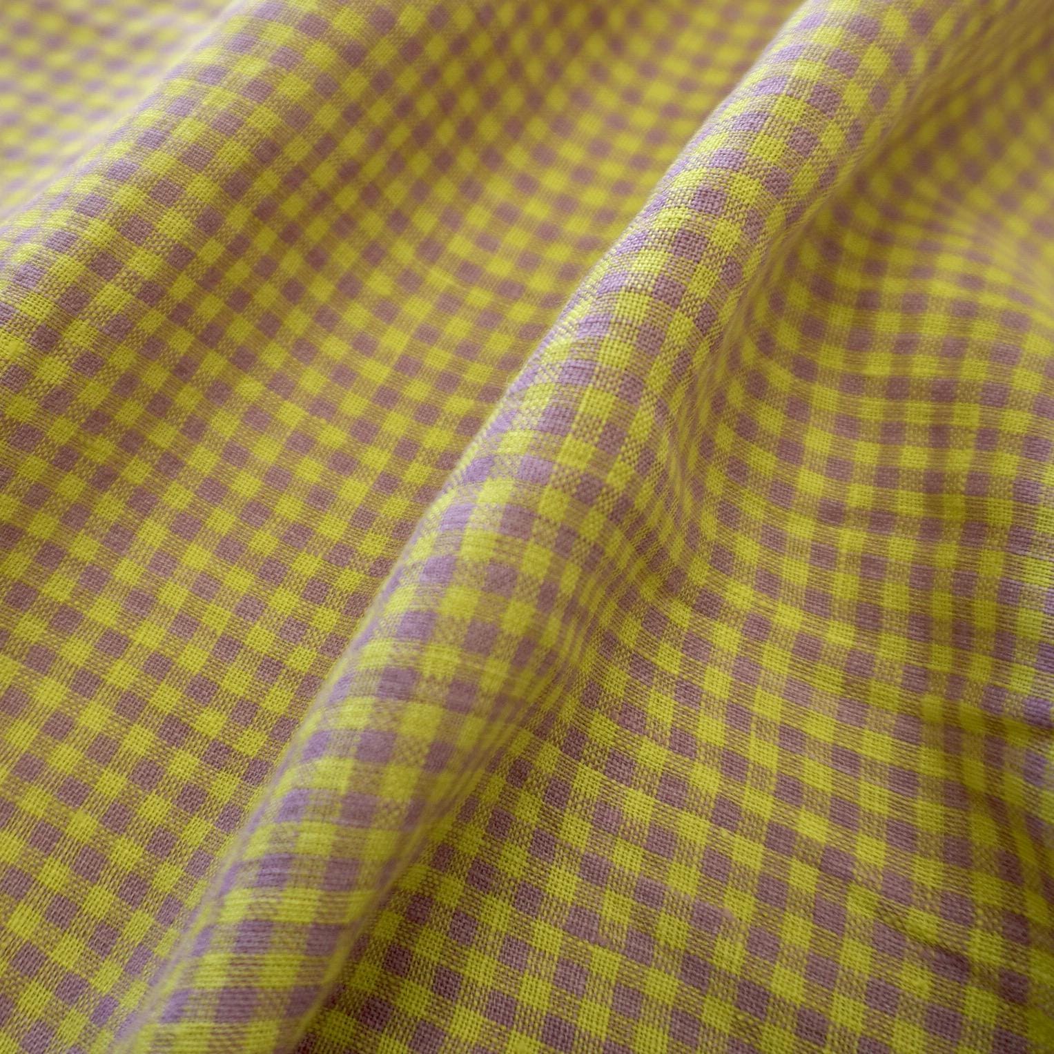 Washed Yarn dyed Linen gingham - Lilac & Yellow