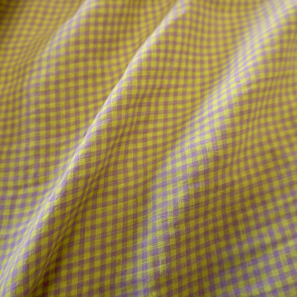 Washed Yarn dyed Linen gingham - Lilac & Yellow