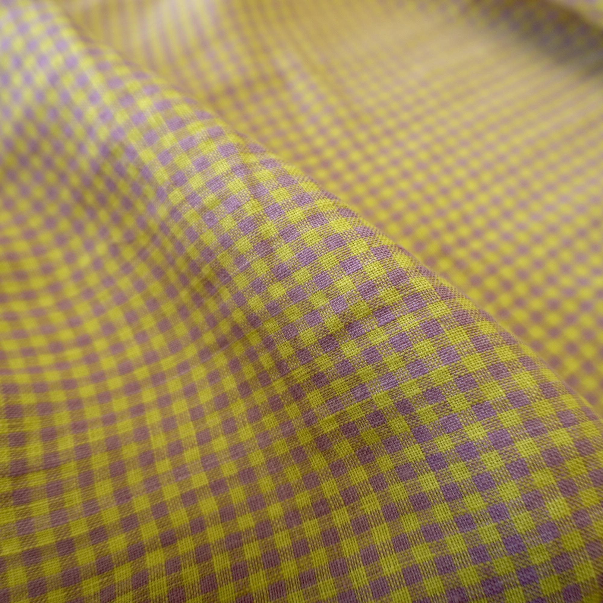 Washed Yarn dyed Linen gingham - Lilac & Yellow