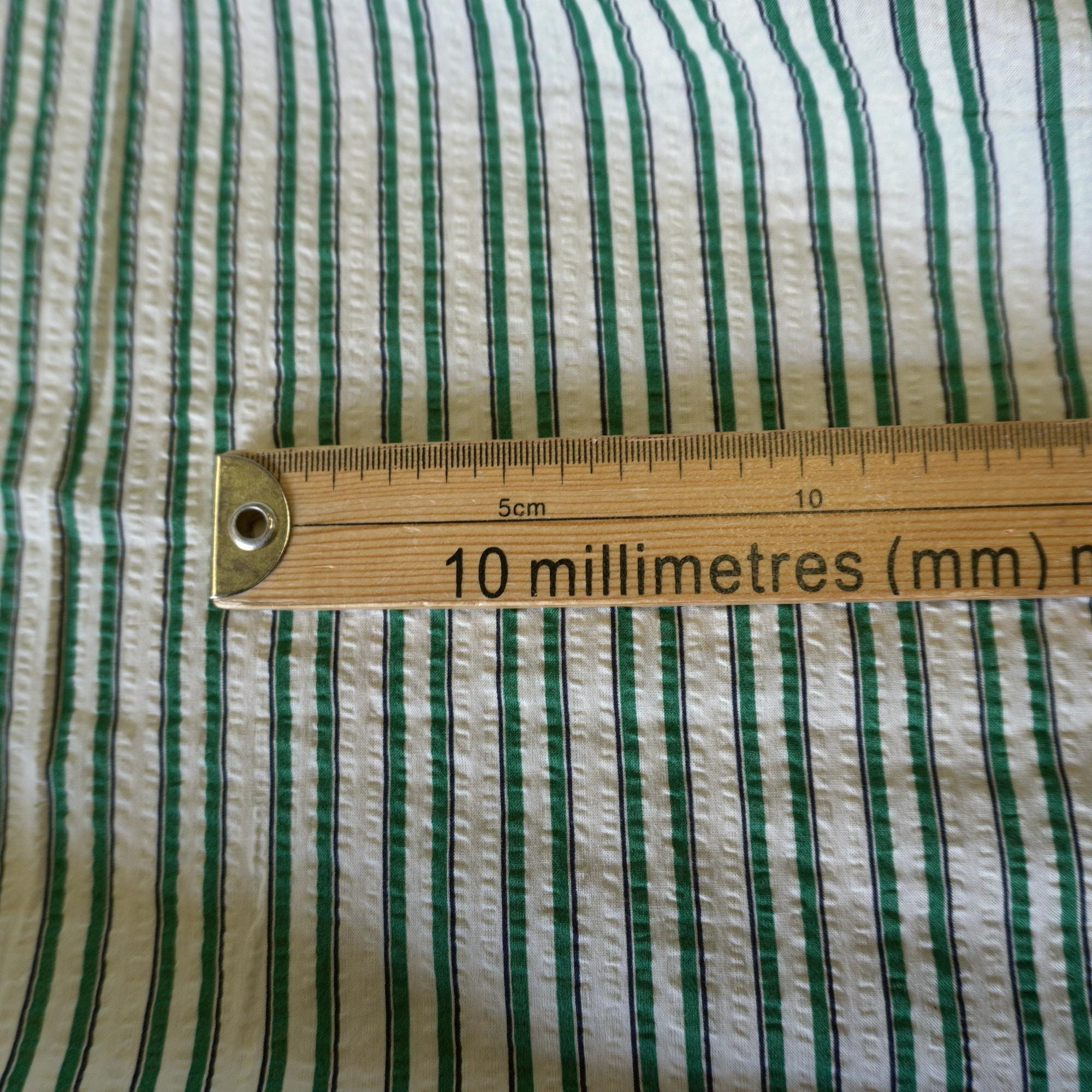Classic Green Stripe Cotton Seersucker – Lightweight Summer Fabric
