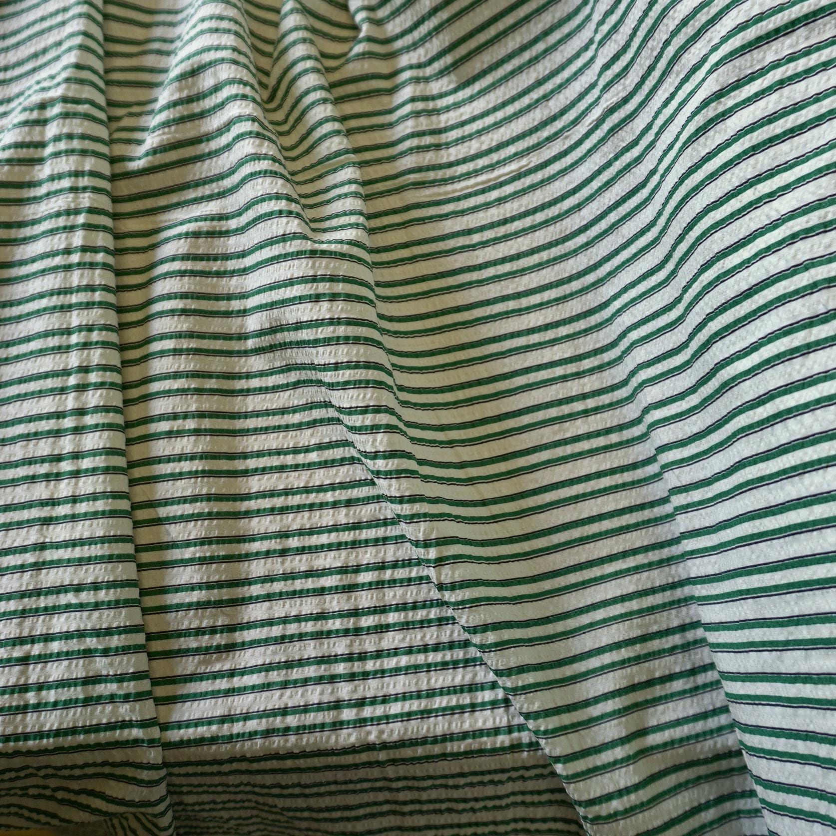 Classic Green Stripe Cotton Seersucker – Lightweight Summer Fabric
