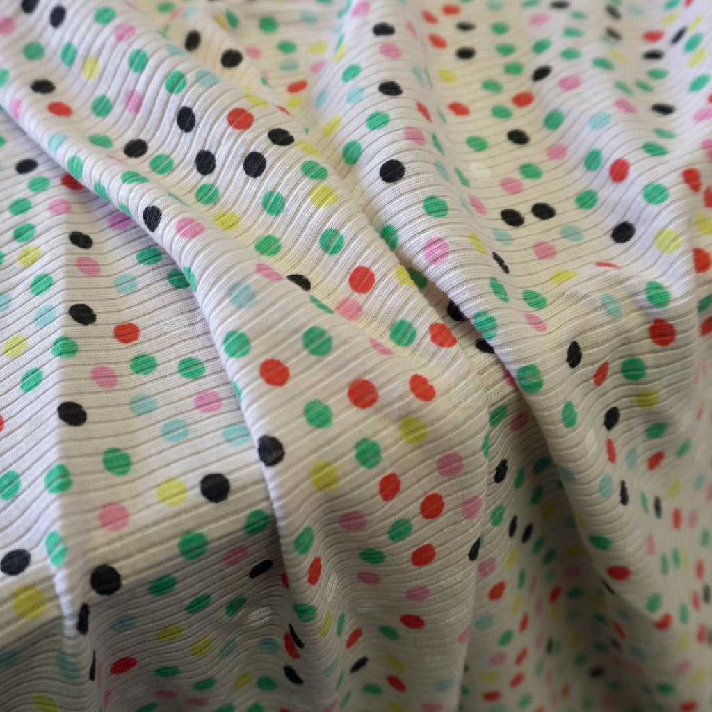 Rainbow Confetti Rib Knit Jersey – Lightweight & Playful