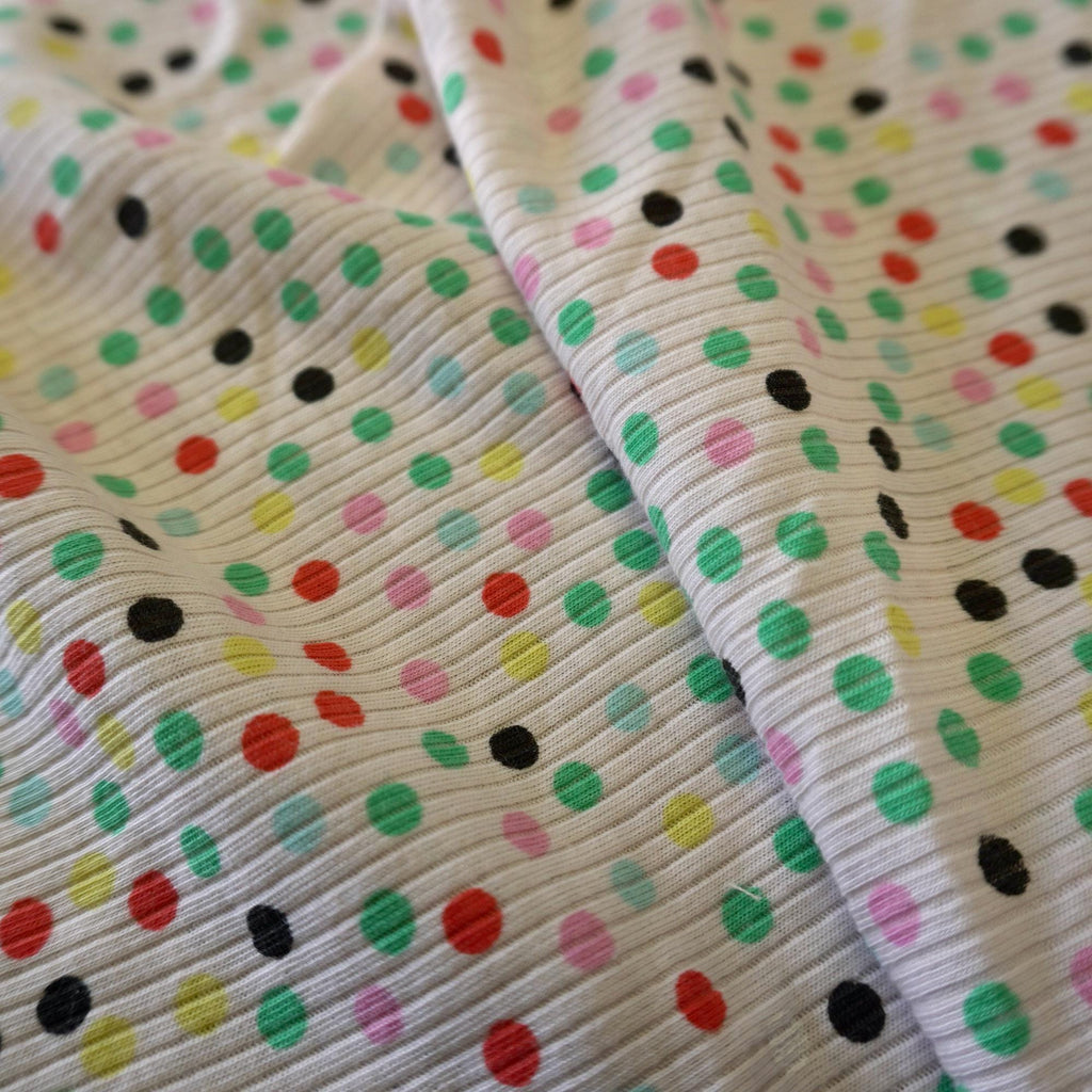 Rainbow Confetti Rib Knit Jersey – Lightweight & Playful