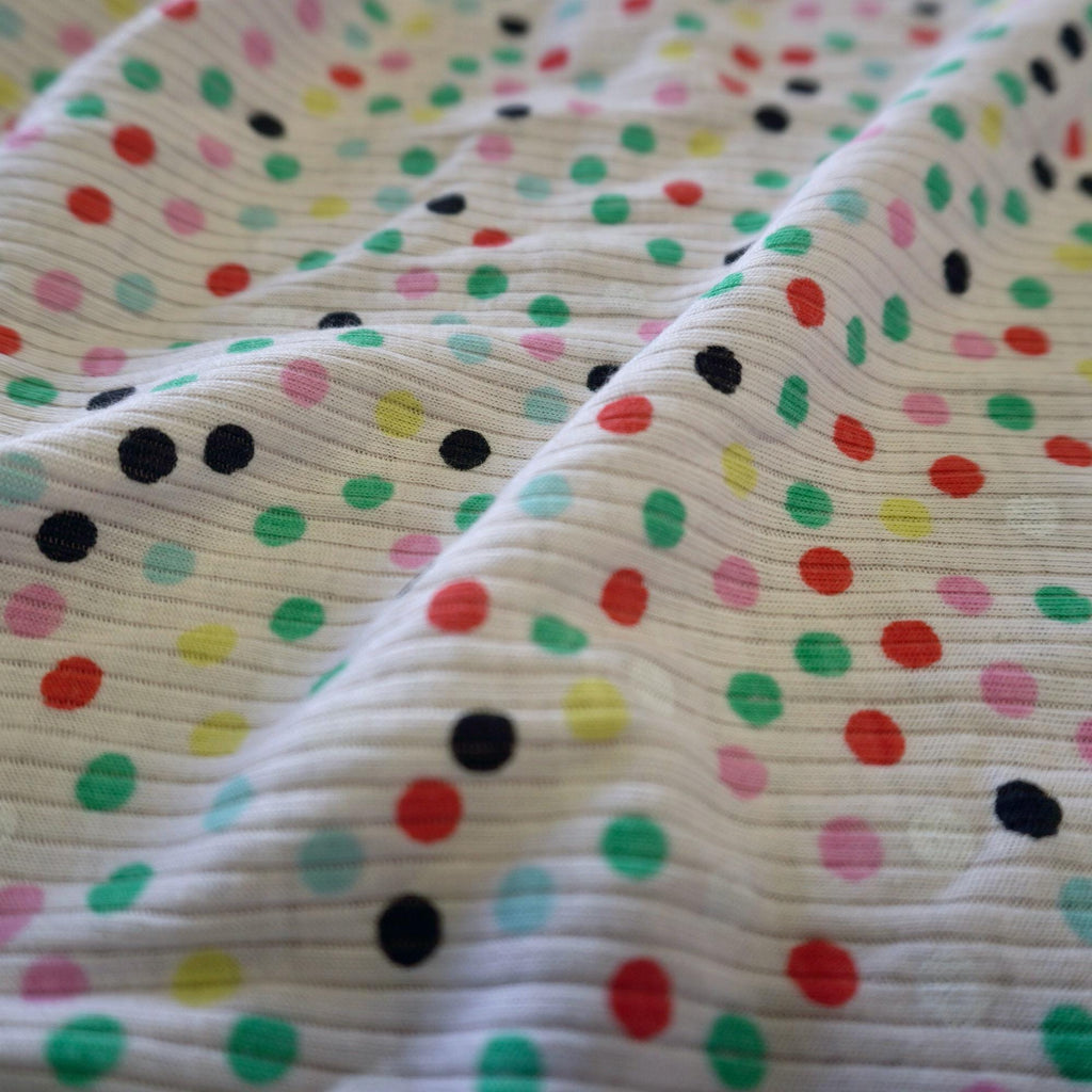 Rainbow Confetti Rib Knit Jersey – Lightweight & Playful