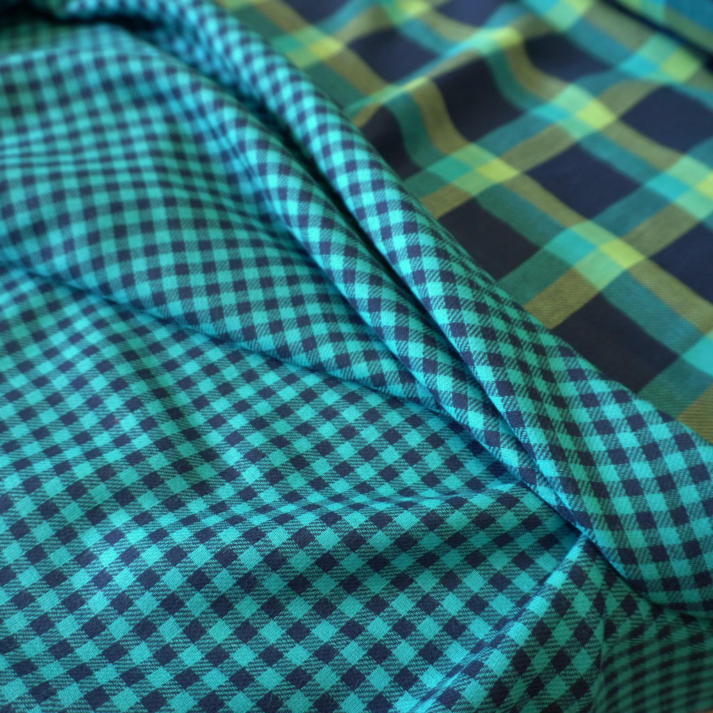 Reversible Brushed Cotton Double Gauze – Navy & Teal Gingham Checks Tartan
