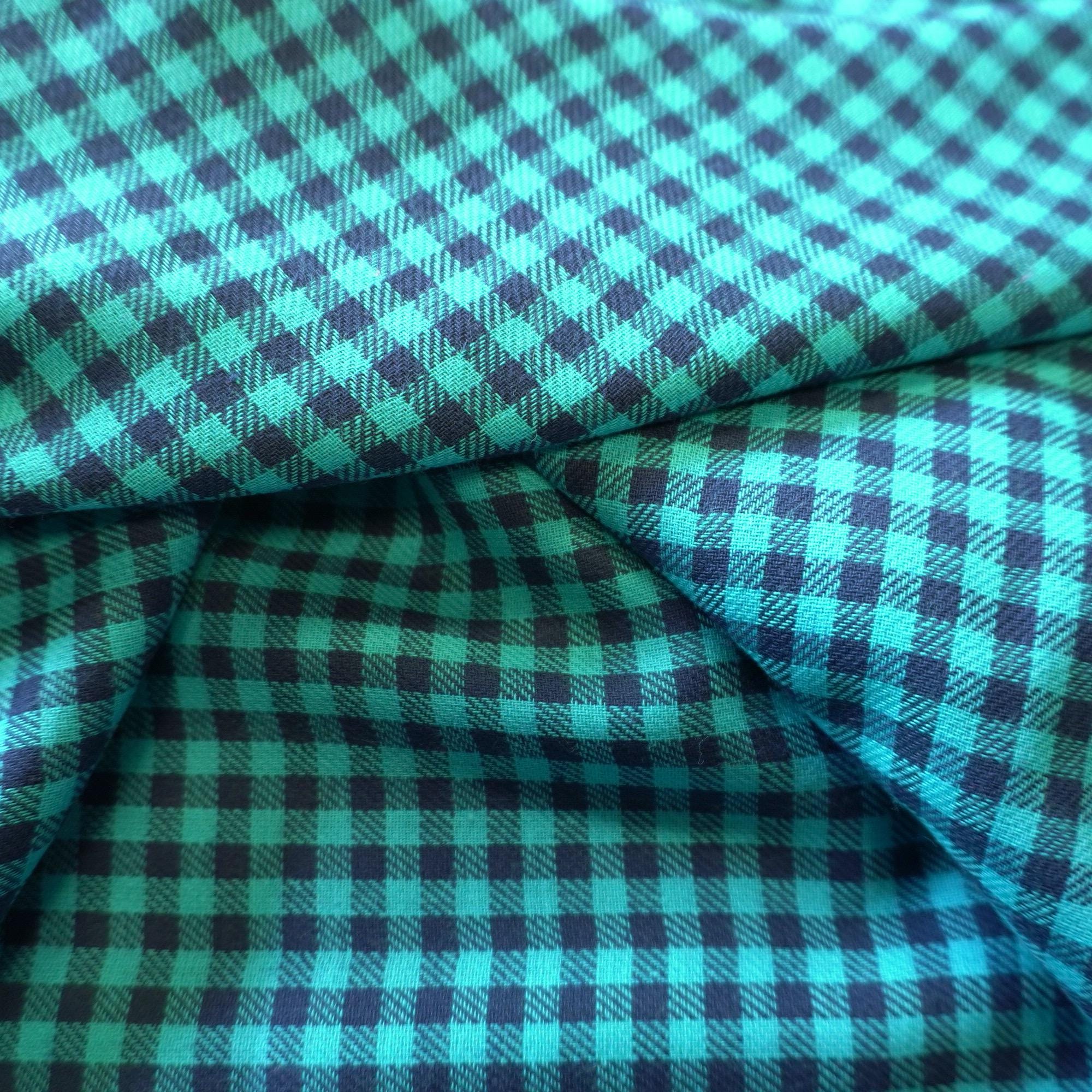 Reversible Brushed Cotton Double Gauze – Navy & Teal Gingham Checks Tartan