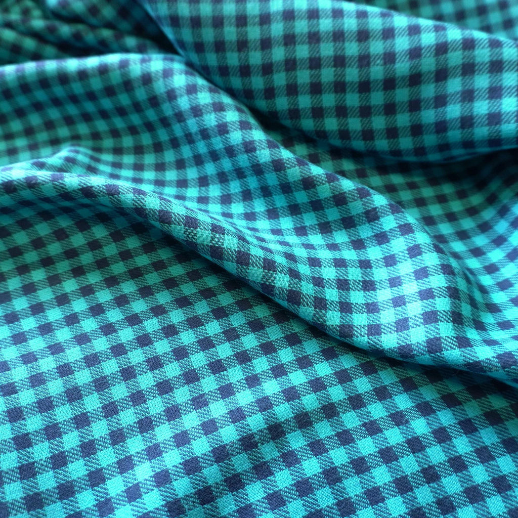 Reversible Brushed Cotton Double Gauze – Navy & Teal Gingham Checks Tartan