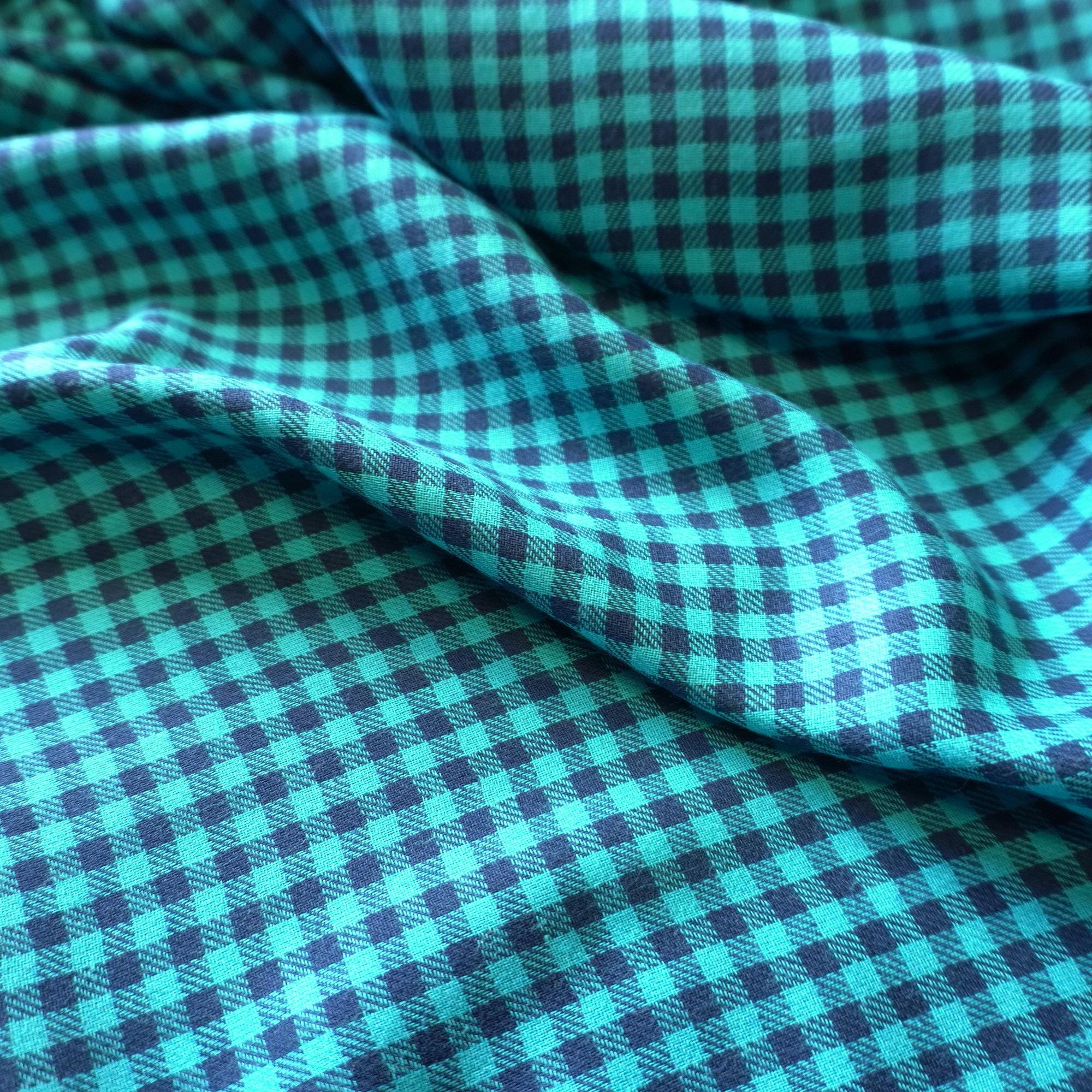 Reversible Brushed Cotton Double Gauze – Navy & Teal Gingham Checks Tartan